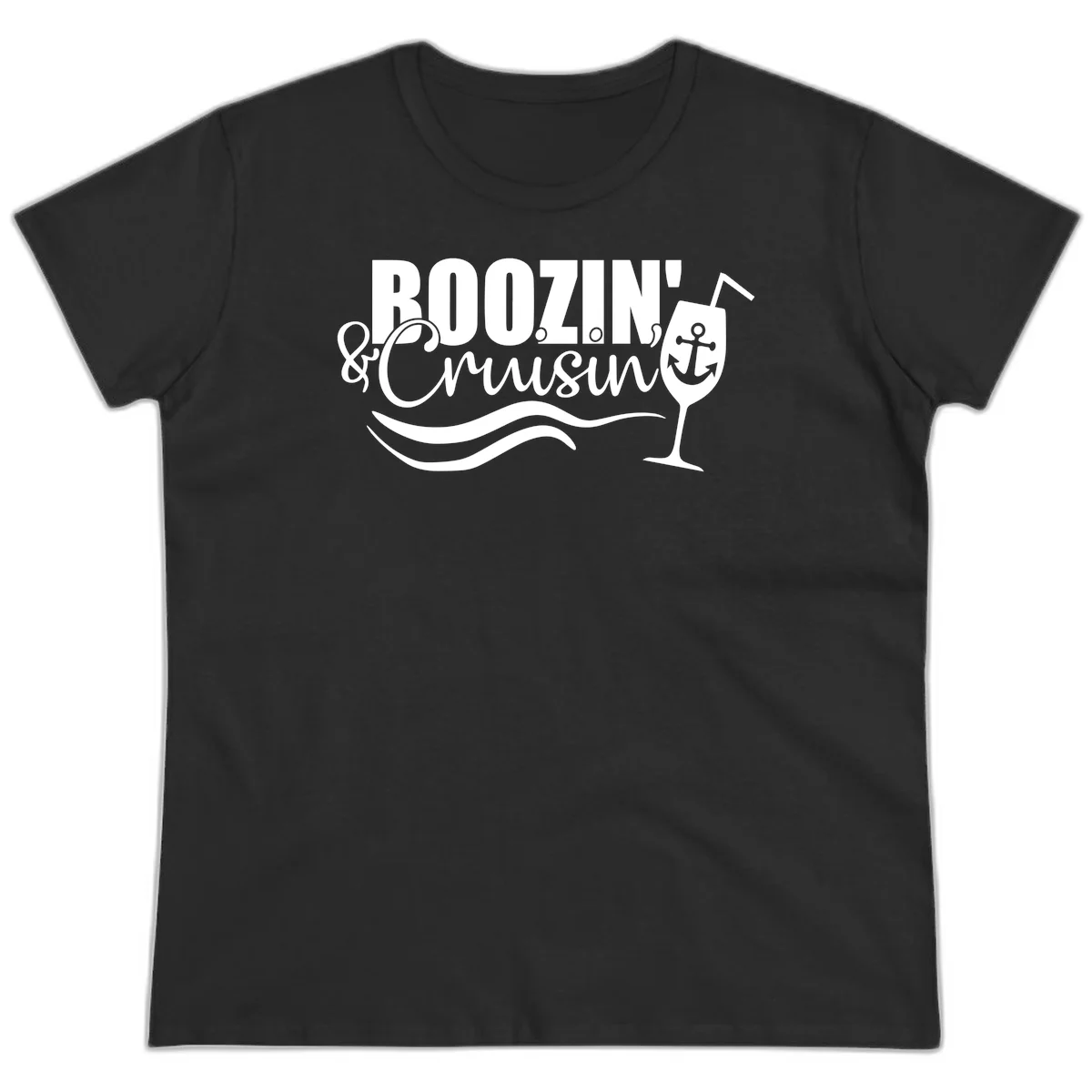 Boozin' & Cruising Nautical Design Ladies Tee in Black