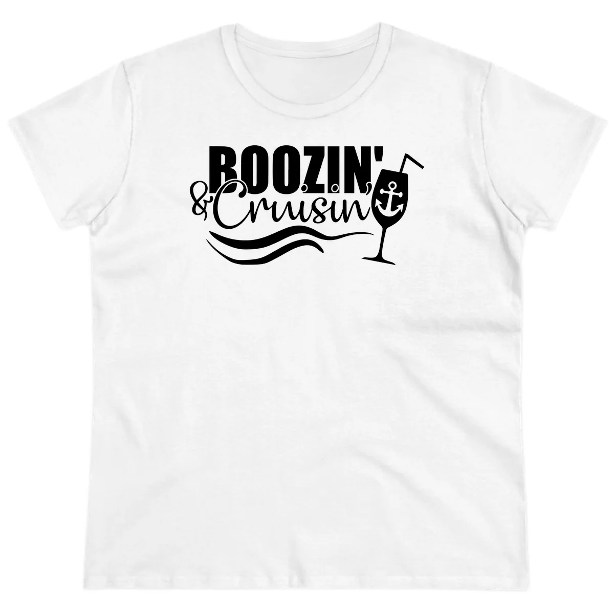Boozin' & Cruising Nautical Design Ladies Tee in White