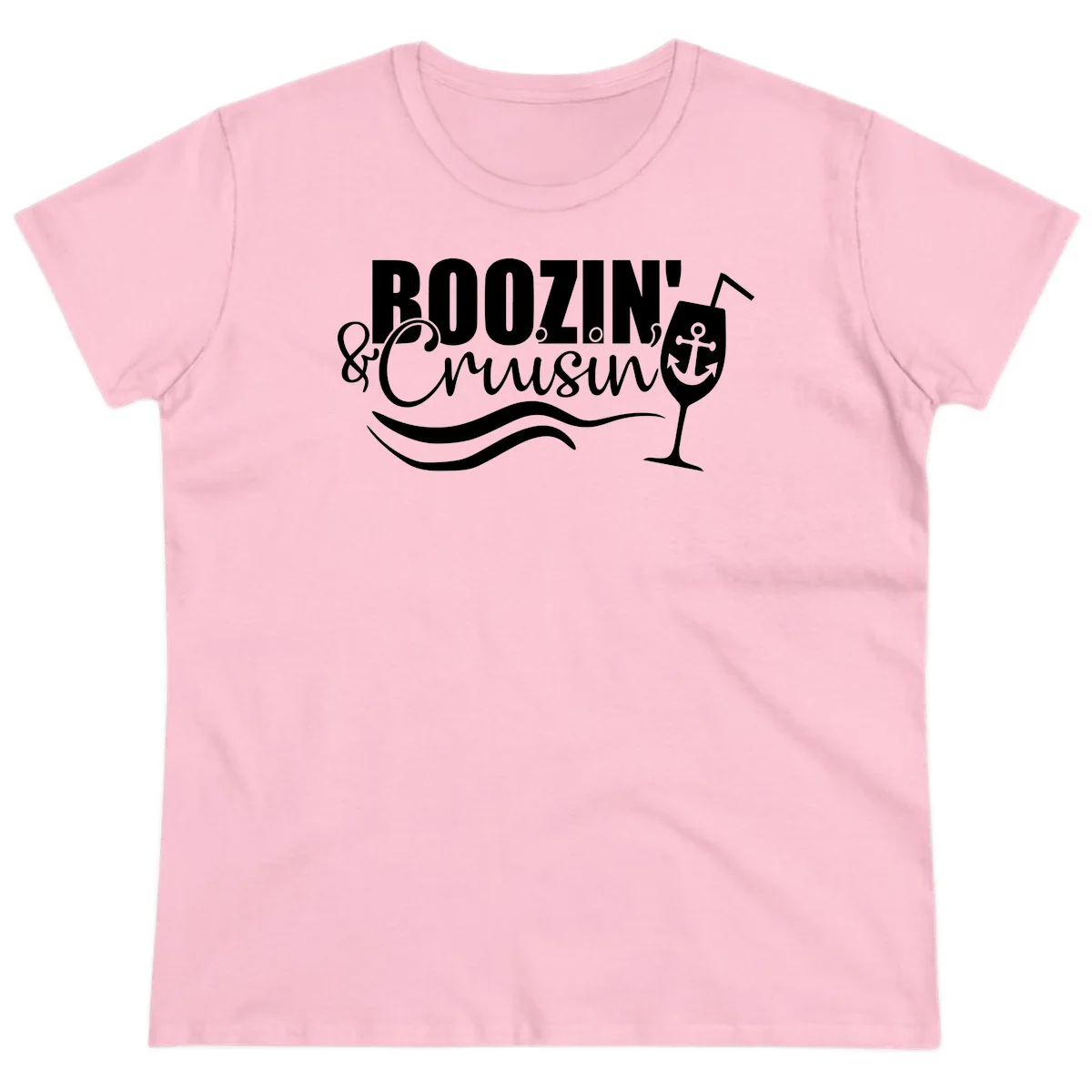Boozin' & Cruising Nautical Design Ladies Tee in Light Pink