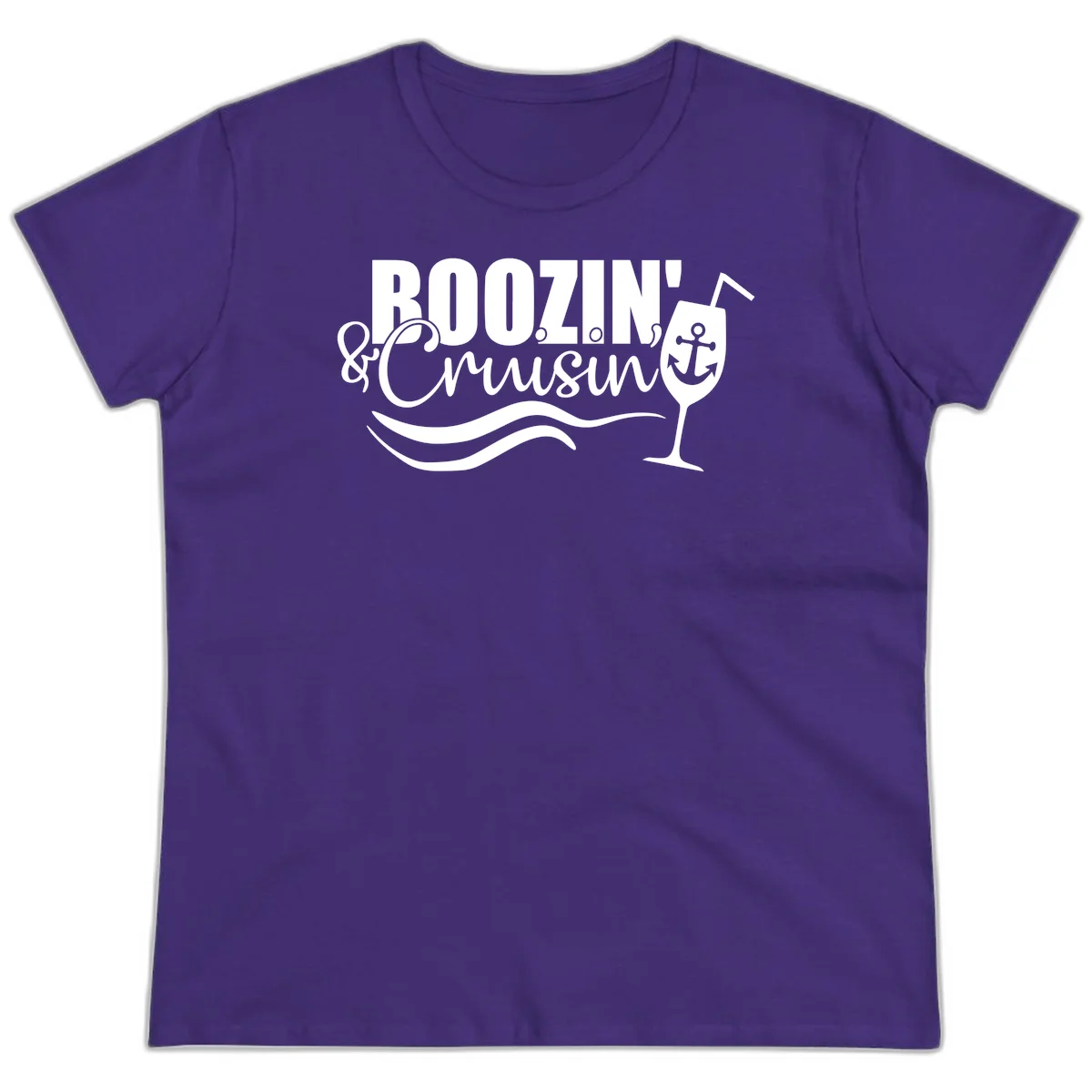 Boozin' & Cruising Nautical Design Ladies Tee in Purple