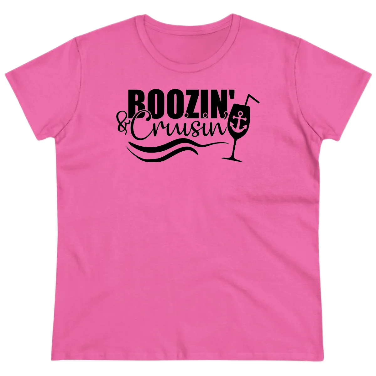 Boozin' & Cruising Nautical Design Ladies Tee in Azalea