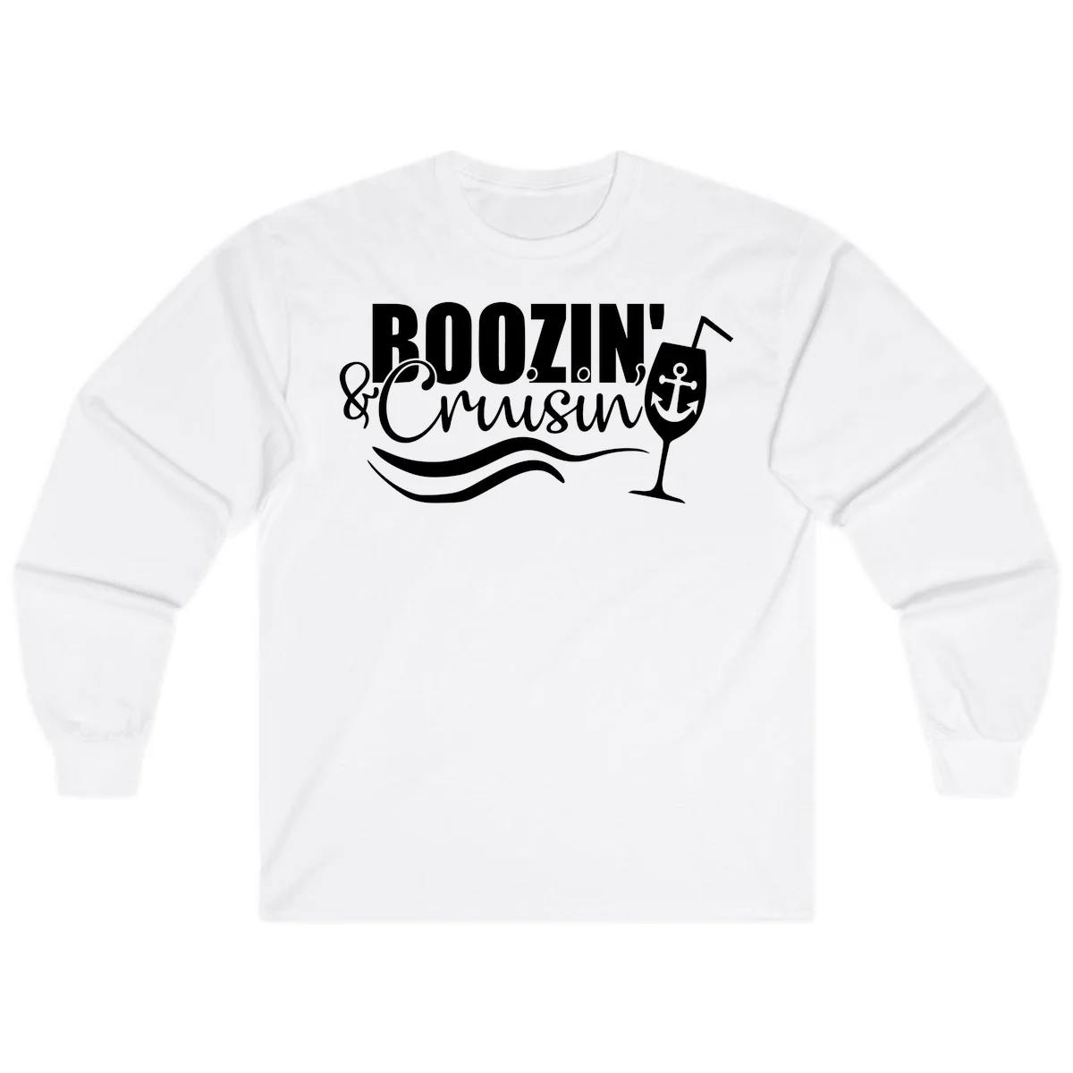Boozin' & Cruising Nautical Design Long Sleeve in White