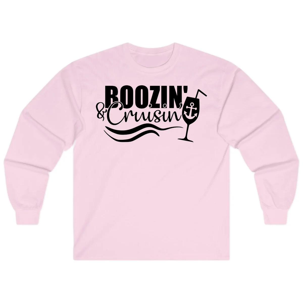Boozin' & Cruising Nautical Design Long Sleeve in Light Pink