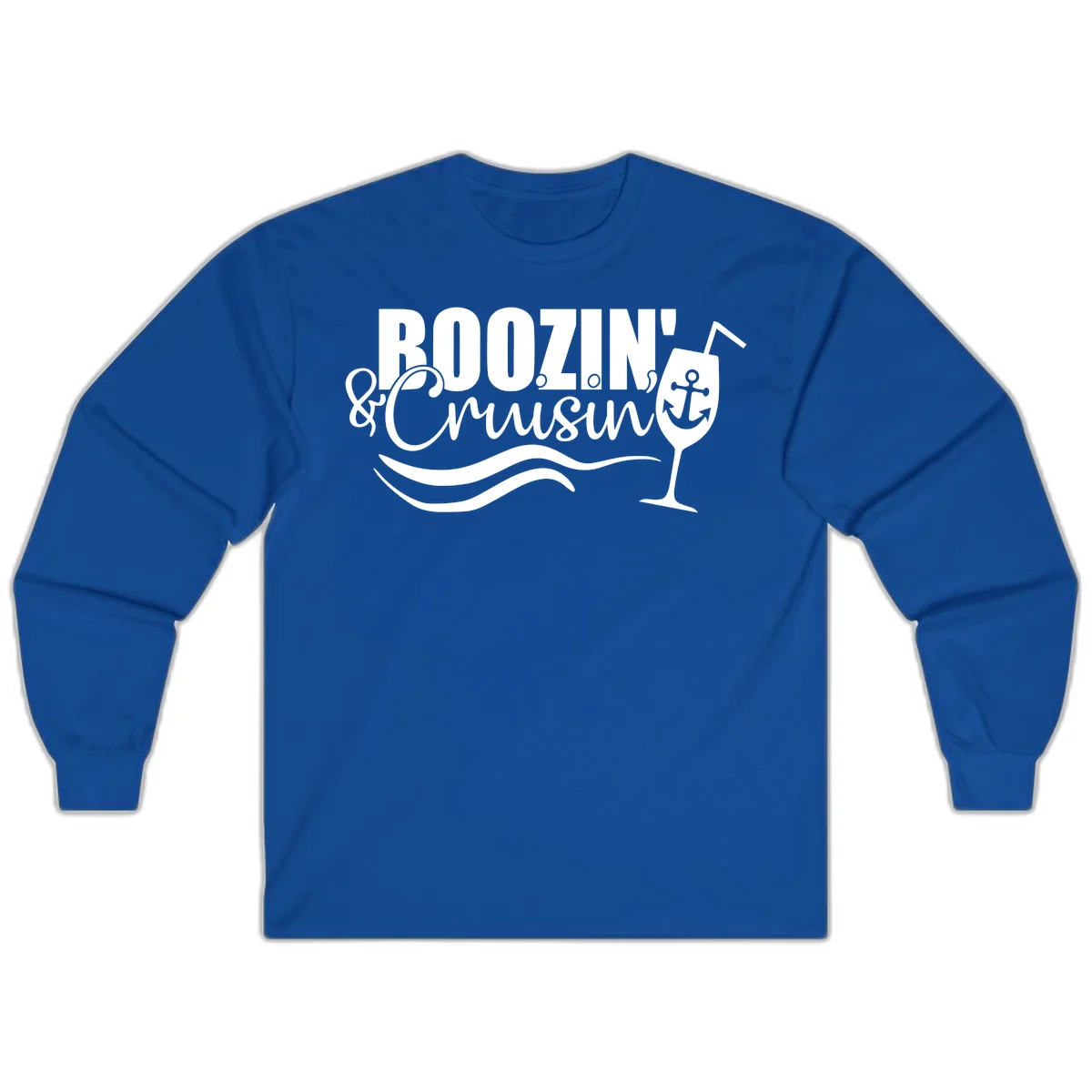 Boozin' & Cruising Nautical Design Long Sleeve in Royal