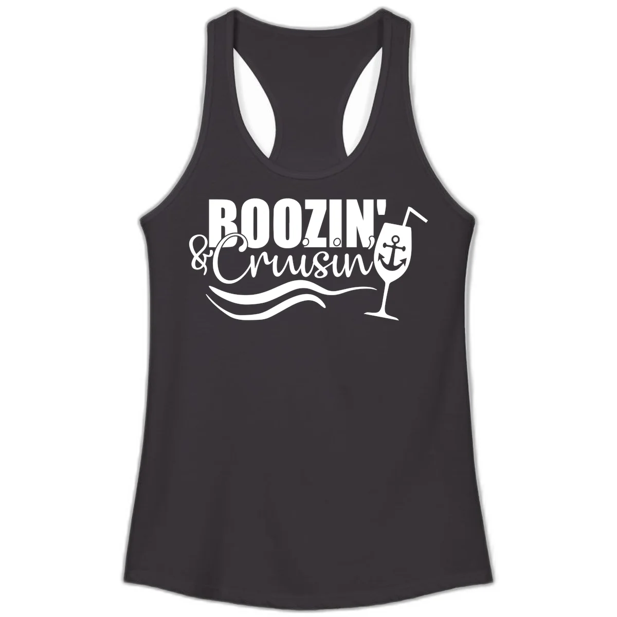 Boozin' & Cruising Nautical Design Ladies Tank in Black