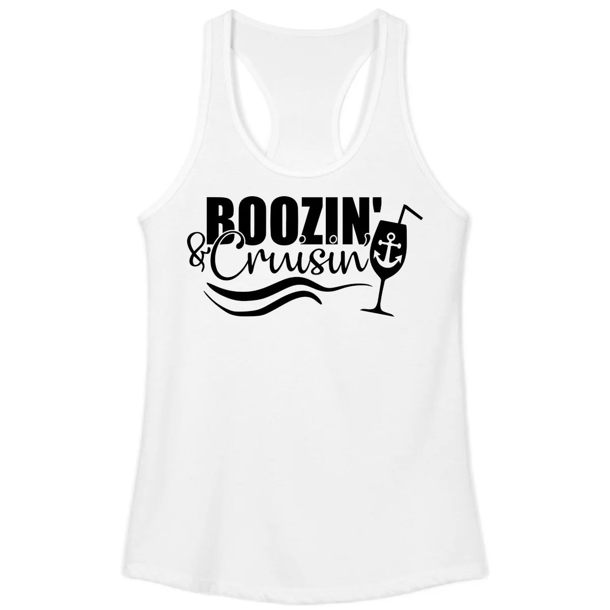 Boozin' & Cruising Nautical Design Ladies Tank in White