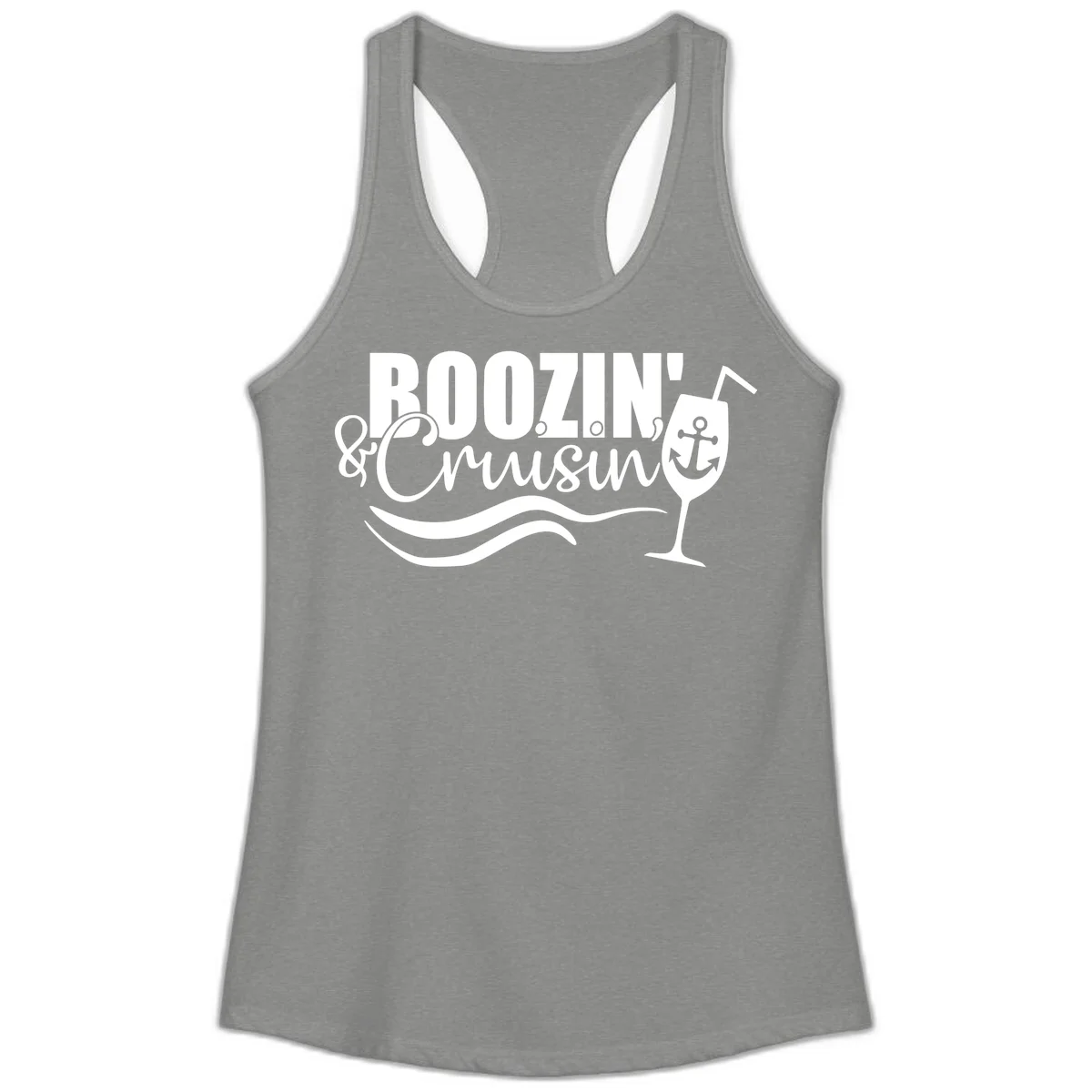 Boozin' & Cruising Nautical Design Ladies Tank in Heather Grey