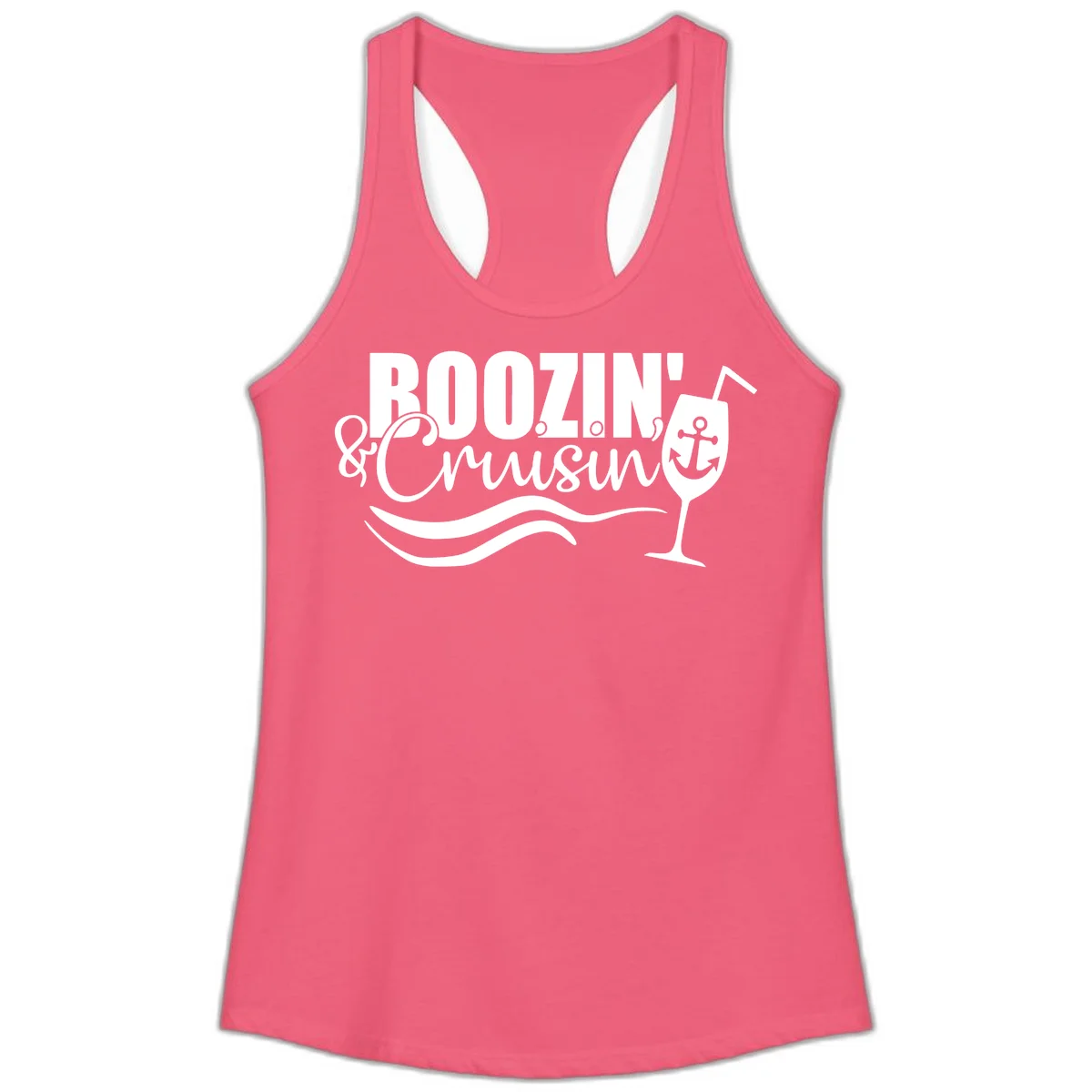 Boozin' & Cruising Nautical Design Ladies Tank in Hot Pink