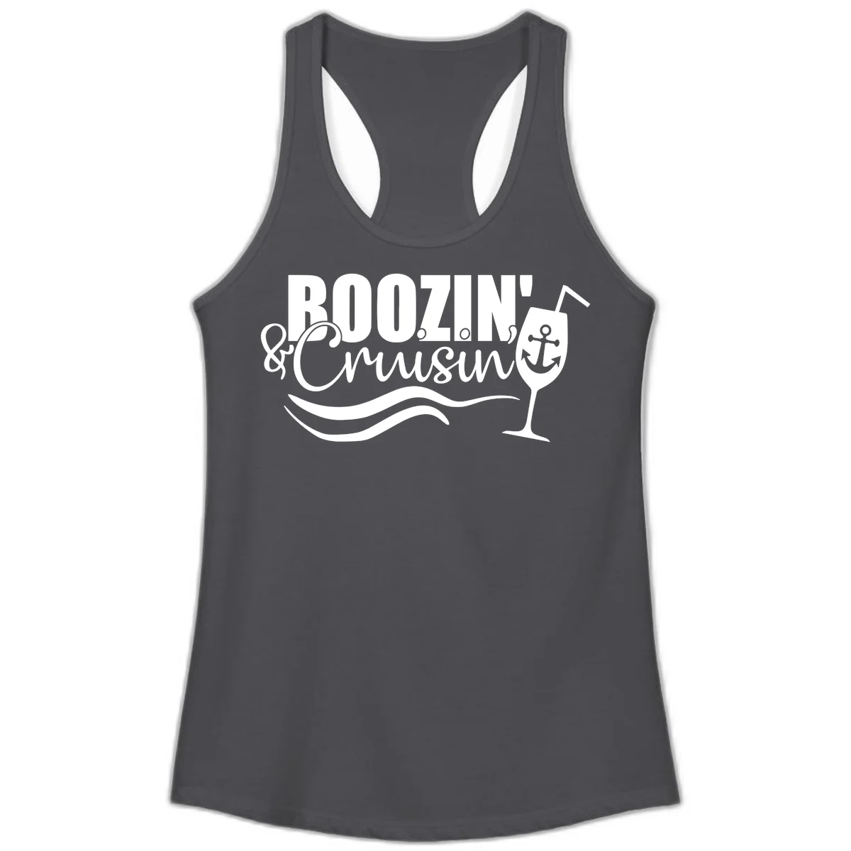 Boozin' & Cruising Nautical Design Ladies Tank in Solid Dark Gray