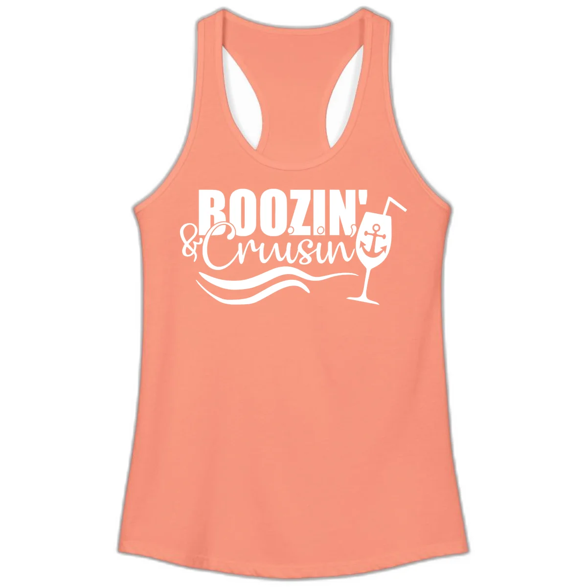Boozin' & Cruising Nautical Design Ladies Tank in Solid Light Orange