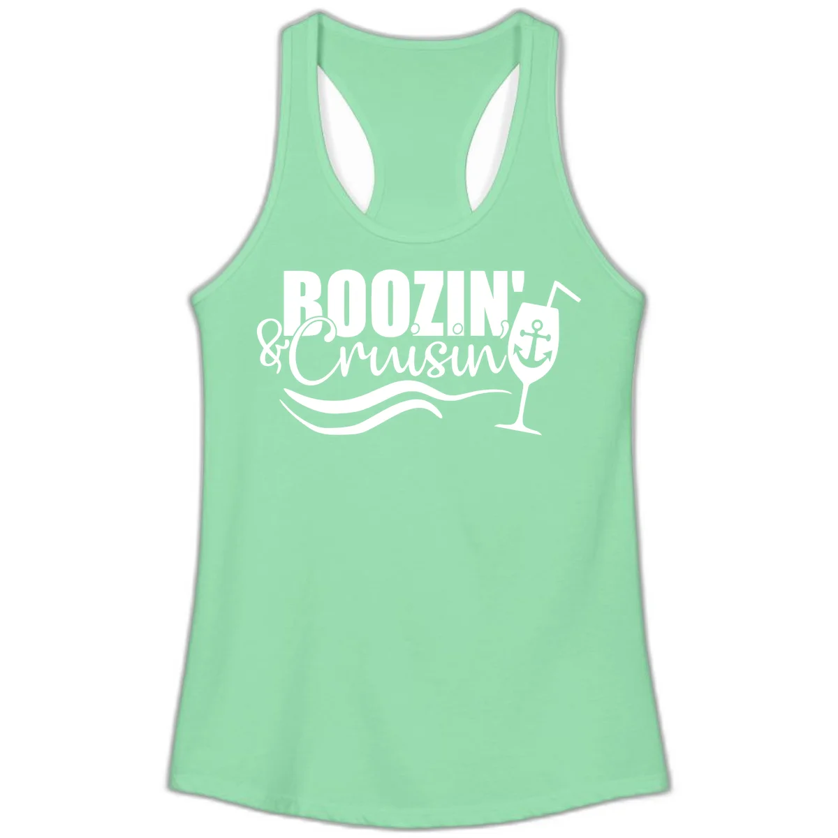 Boozin' & Cruising Nautical Design Ladies Tank in Solid Mint