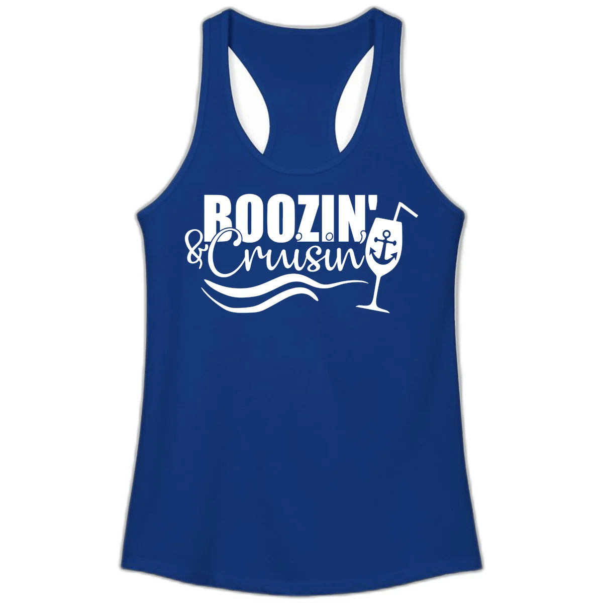 Boozin' & Cruising Nautical Design Ladies Tank in Solid Royal