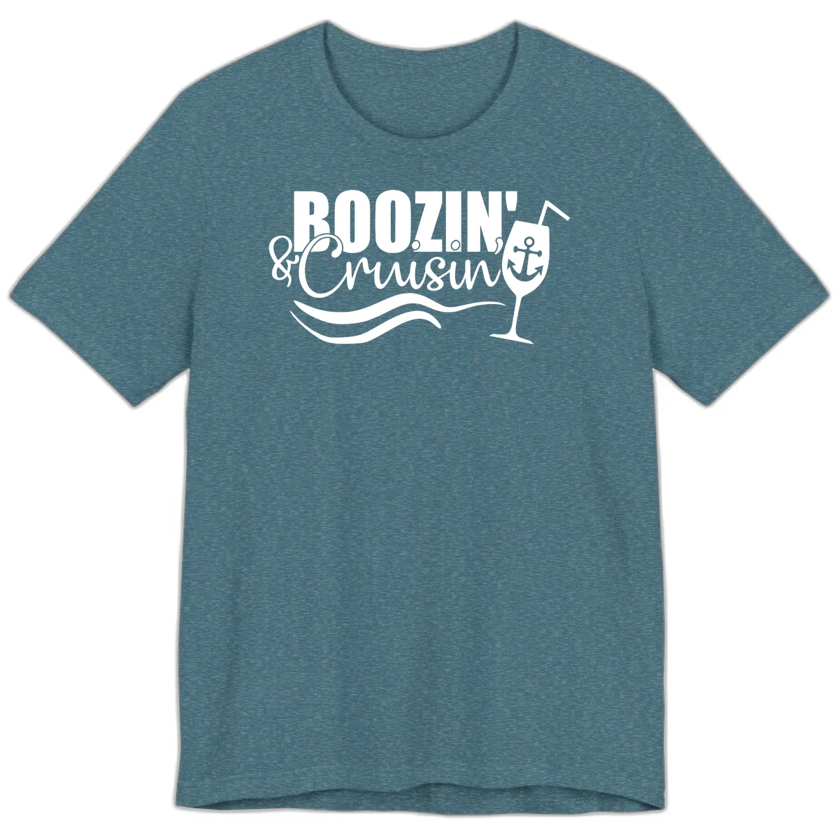 Boozin' & Cruising Nautical Design Premium T-Shirt in Heather Deep Teal