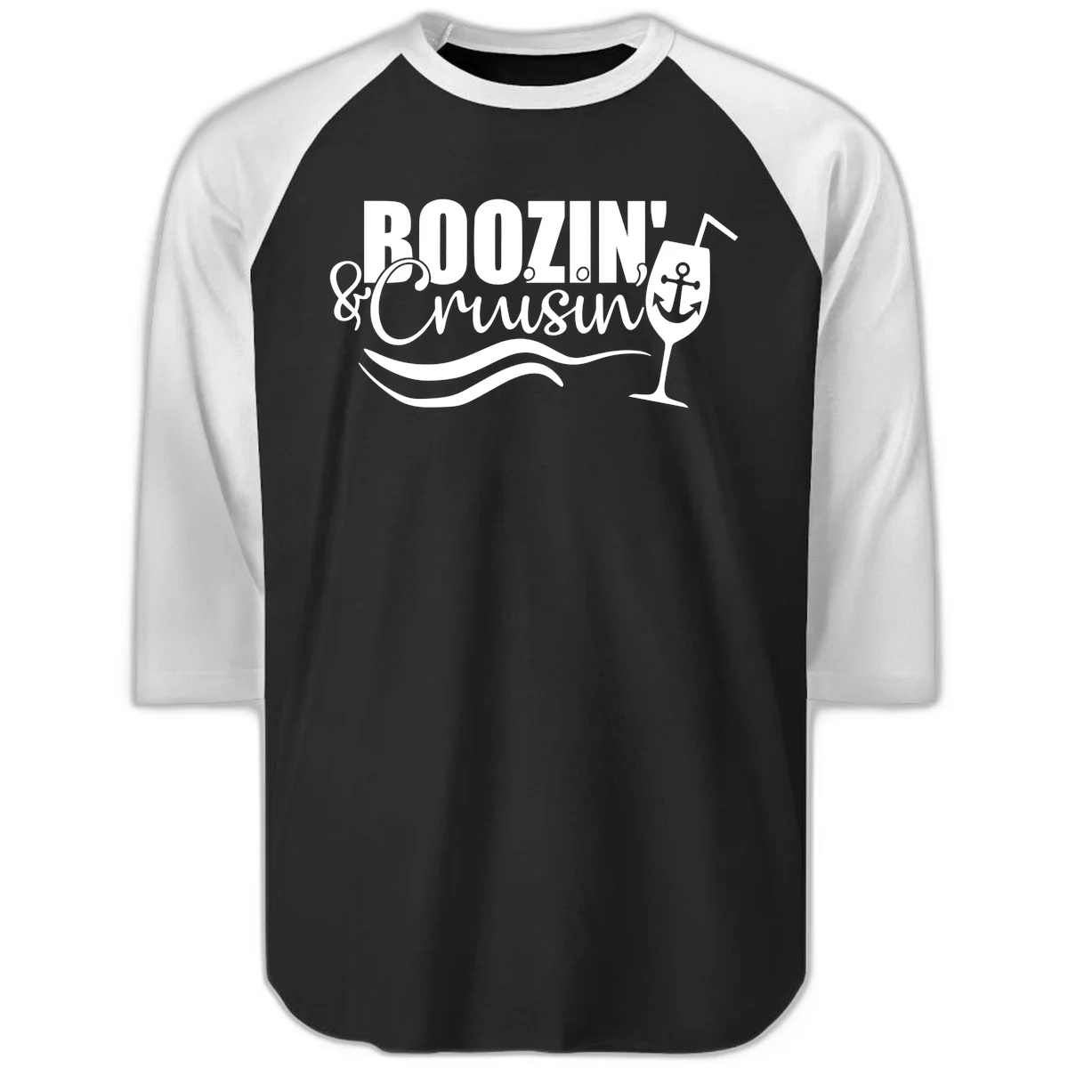 Boozin' & Cruising Nautical Design Raglan 3/4 in Black White