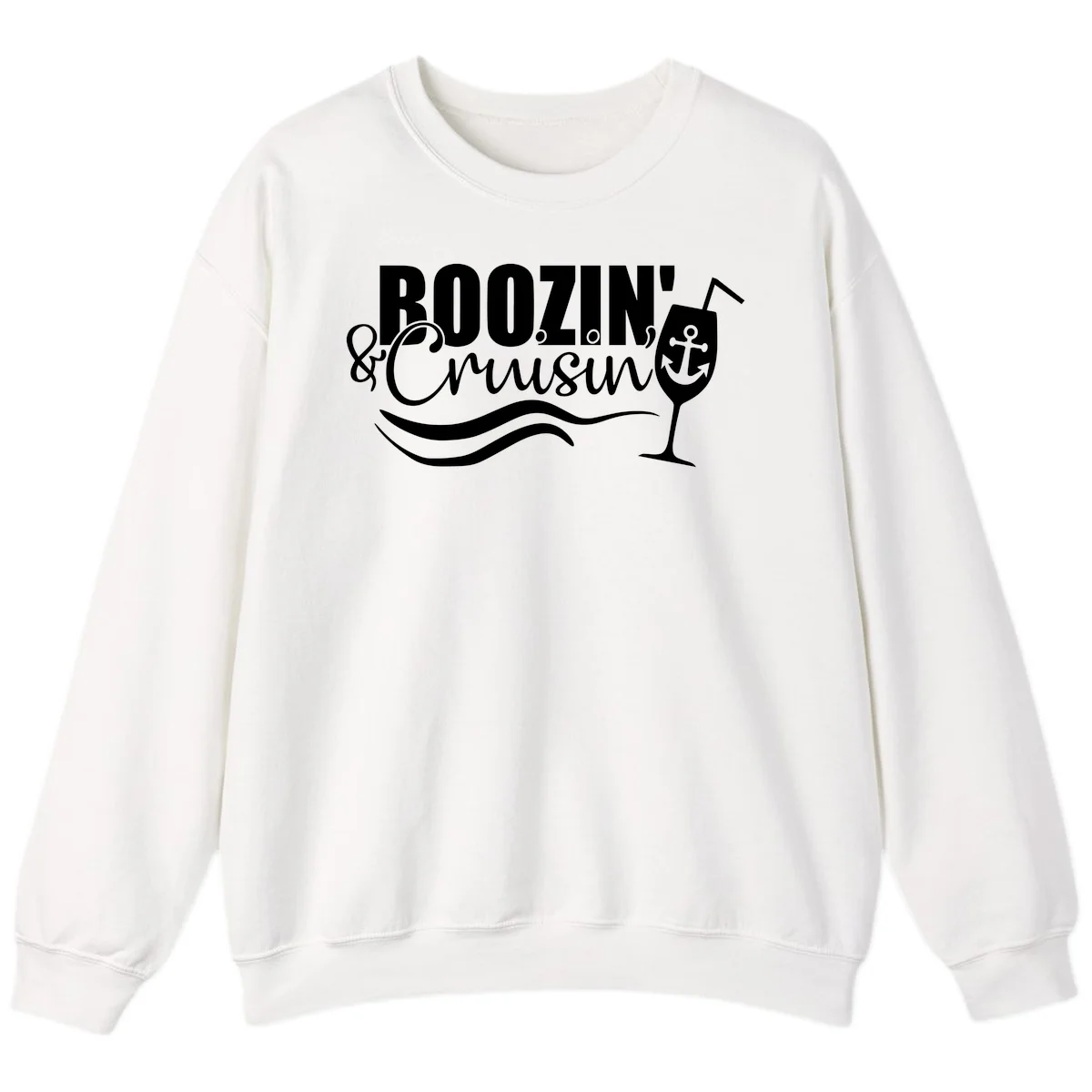 Boozin' & Cruising Nautical Design Sweatshirt in White