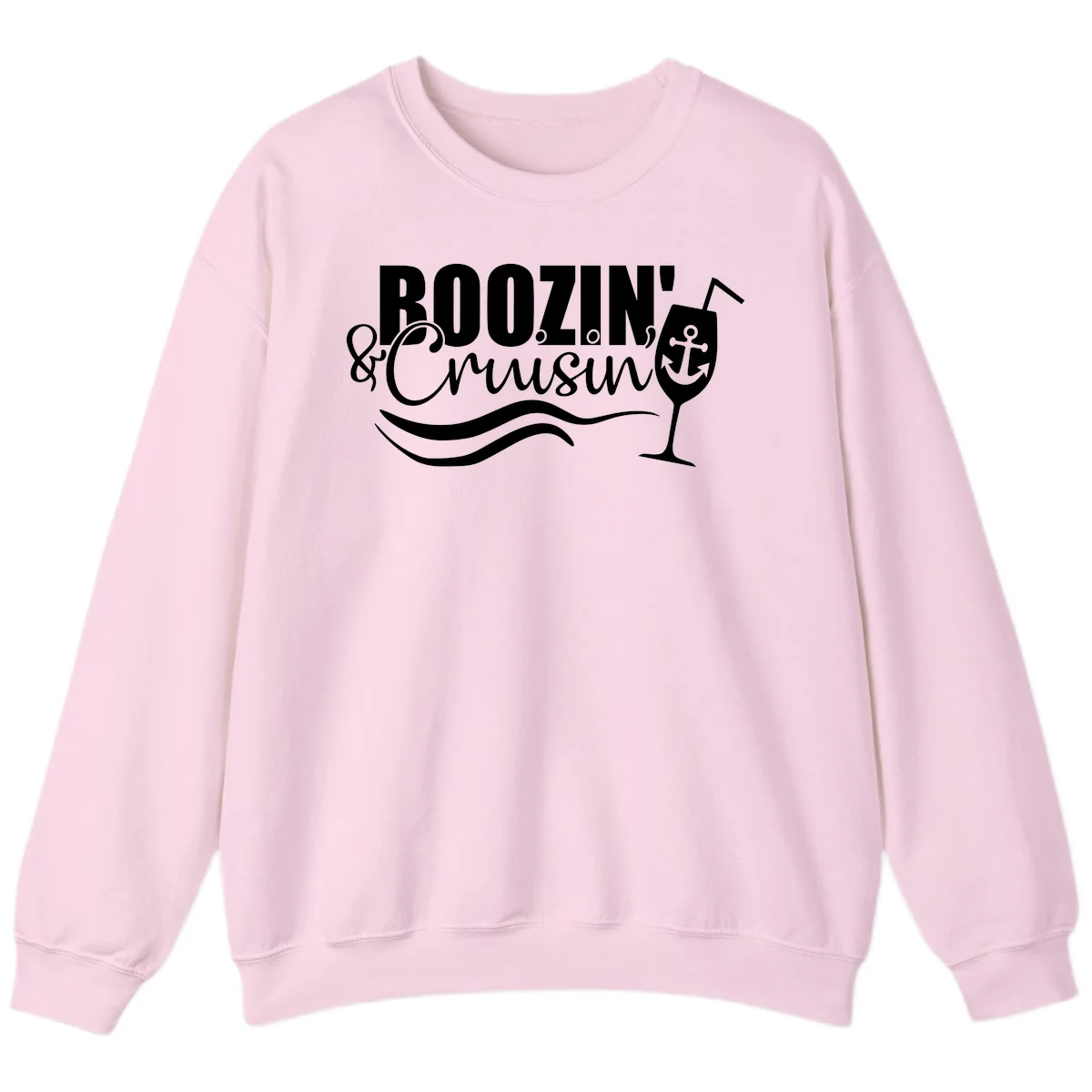 Boozin' & Cruising Nautical Design Sweatshirt in Light Pink