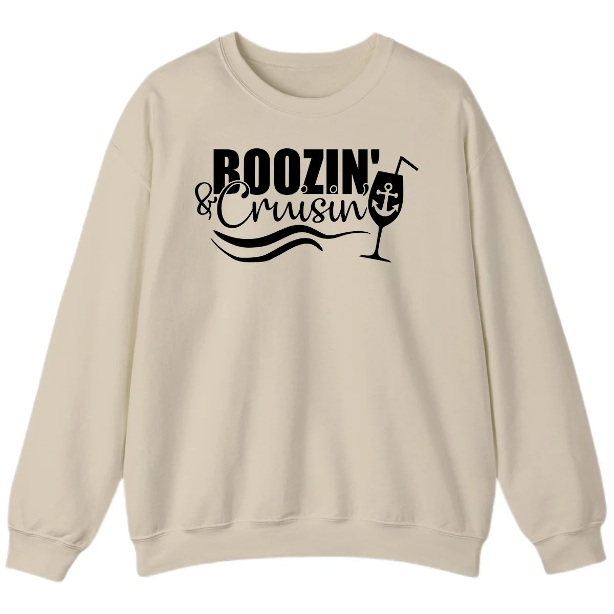 Boozin' & Cruising Nautical Design Sweatshirt in Sand