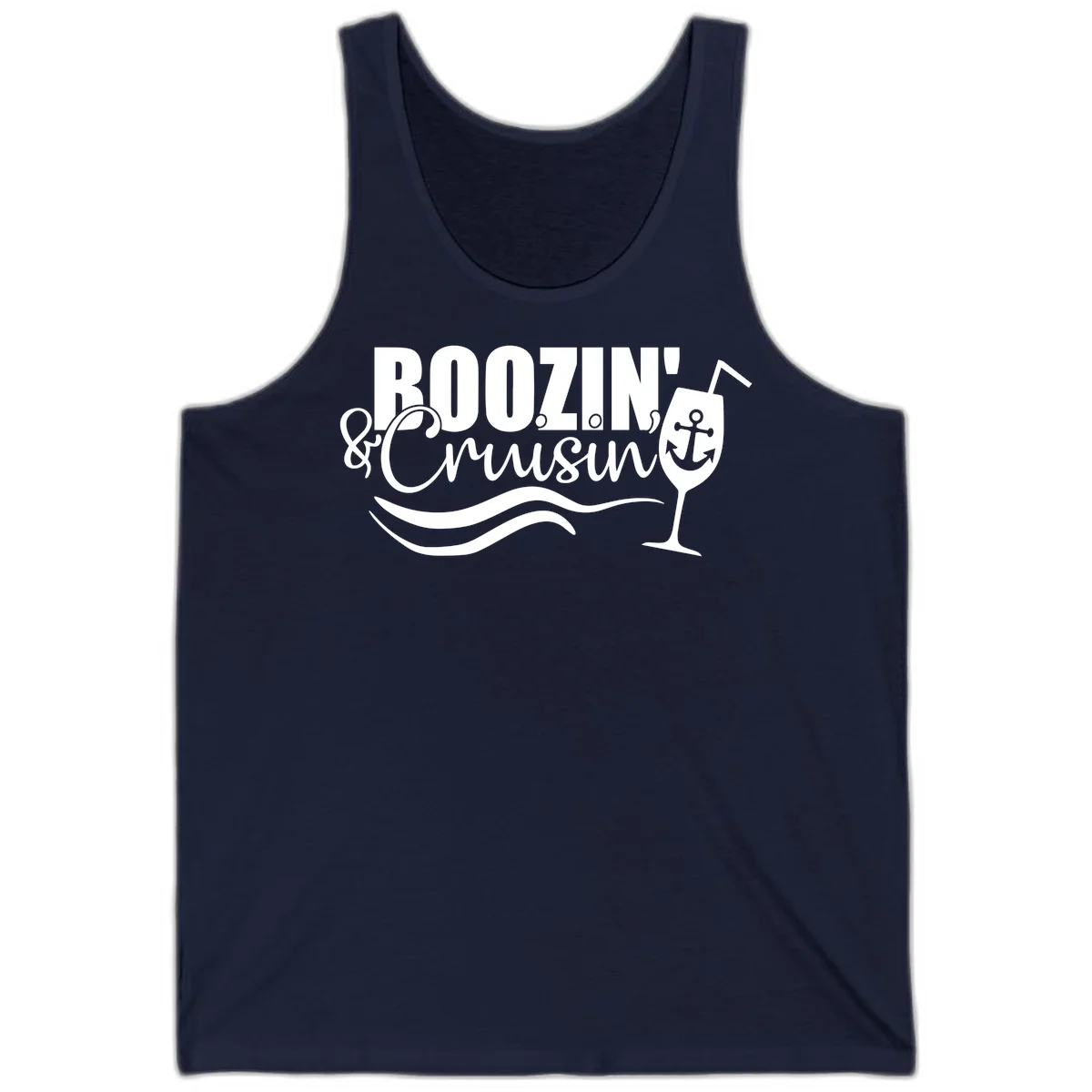 Boozin' & Cruising Nautical Design Tank in Navy