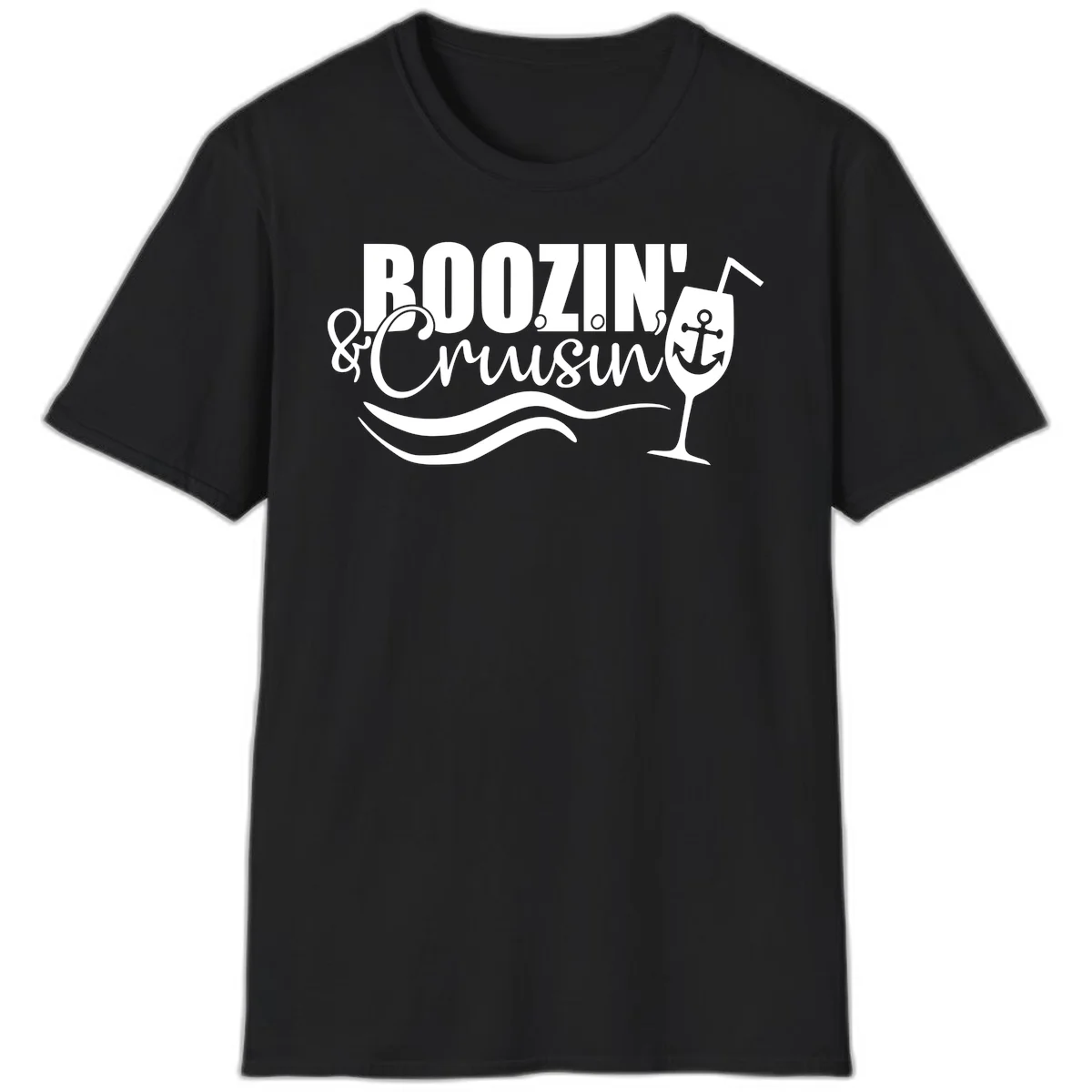 Boozin' & Cruising Nautical Design T-Shirt in Black