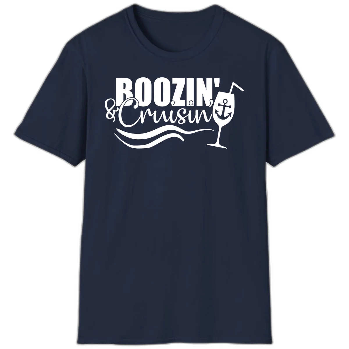 Boozin' & Cruising Nautical Design T-Shirt in Navy