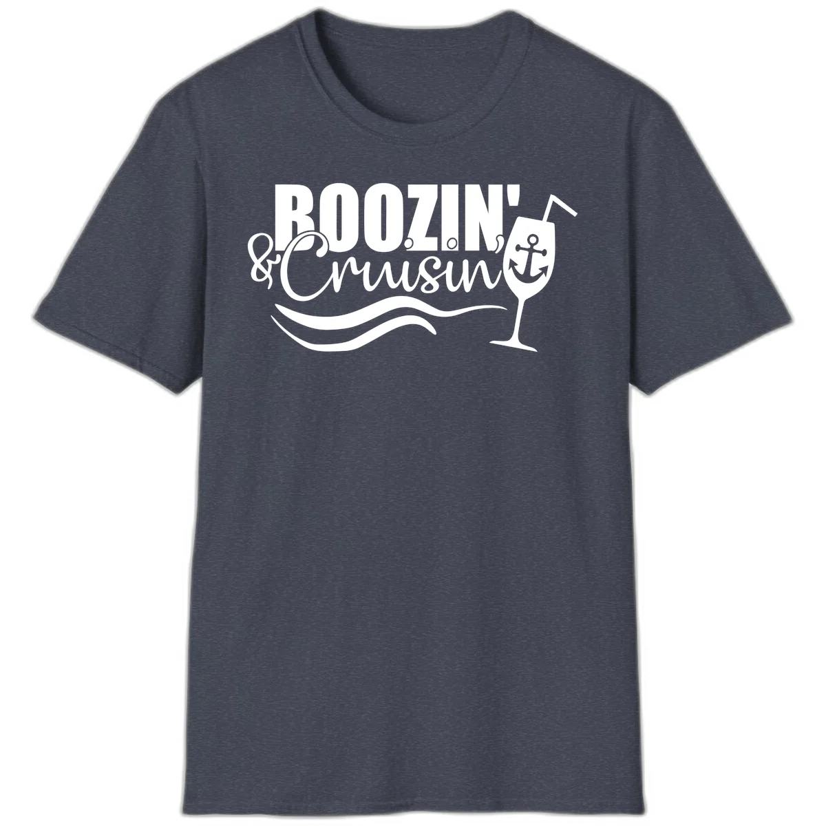 Boozin' & Cruising Nautical Design T-Shirt in Heather Navy
