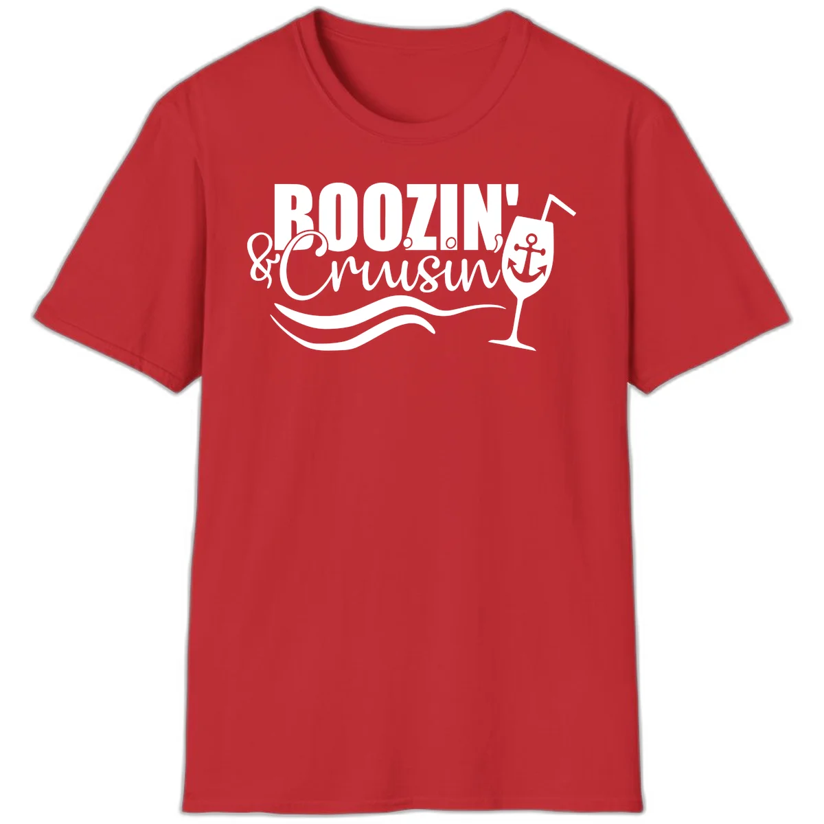 Boozin' & Cruising Nautical Design T-Shirt in Red