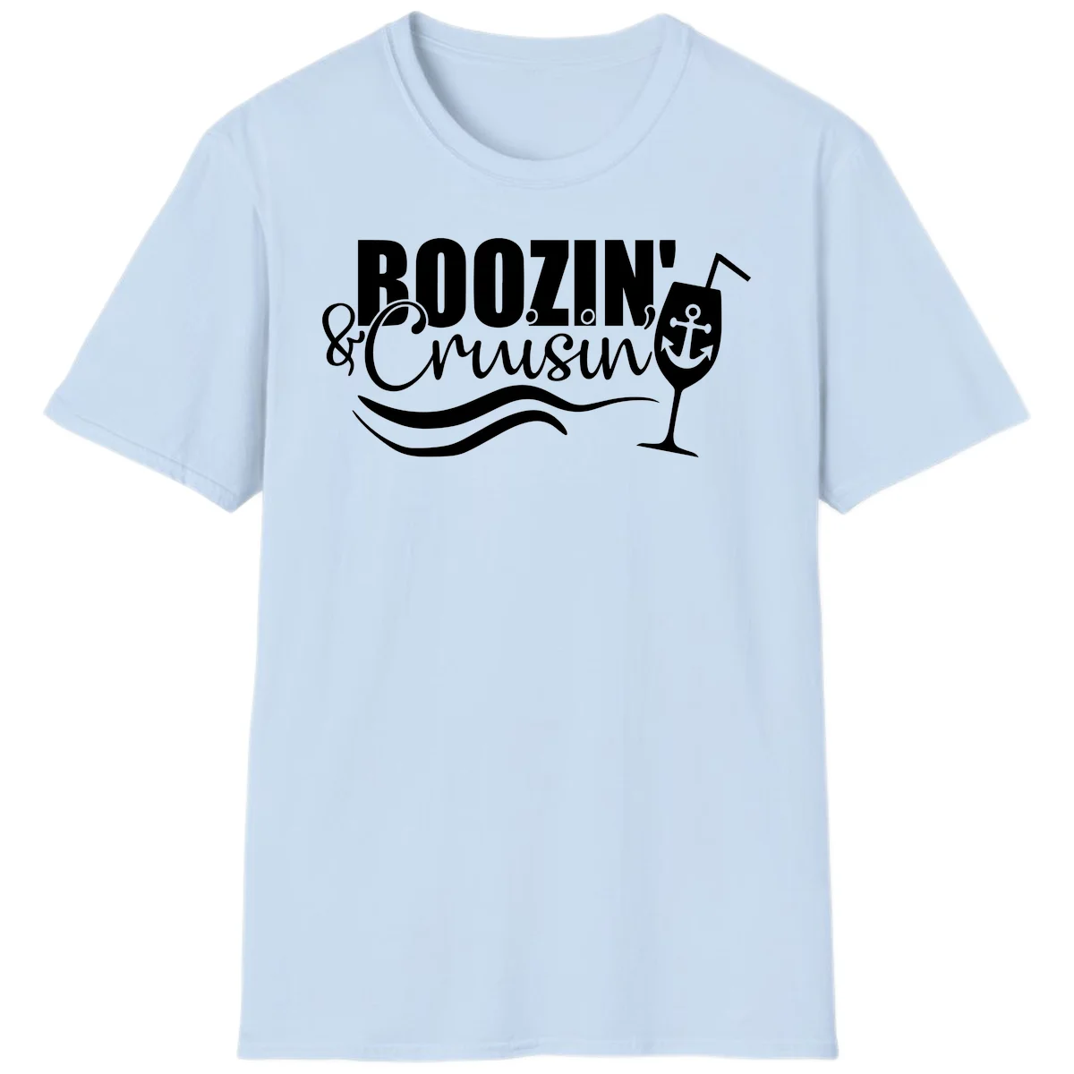 Boozin' & Cruising Nautical Design T-Shirt in Light Blue