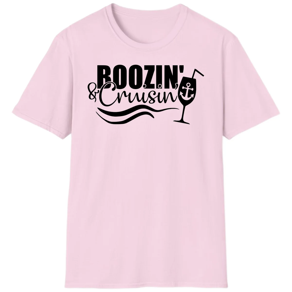 Boozin' & Cruising Nautical Design T-Shirt in Light Pink