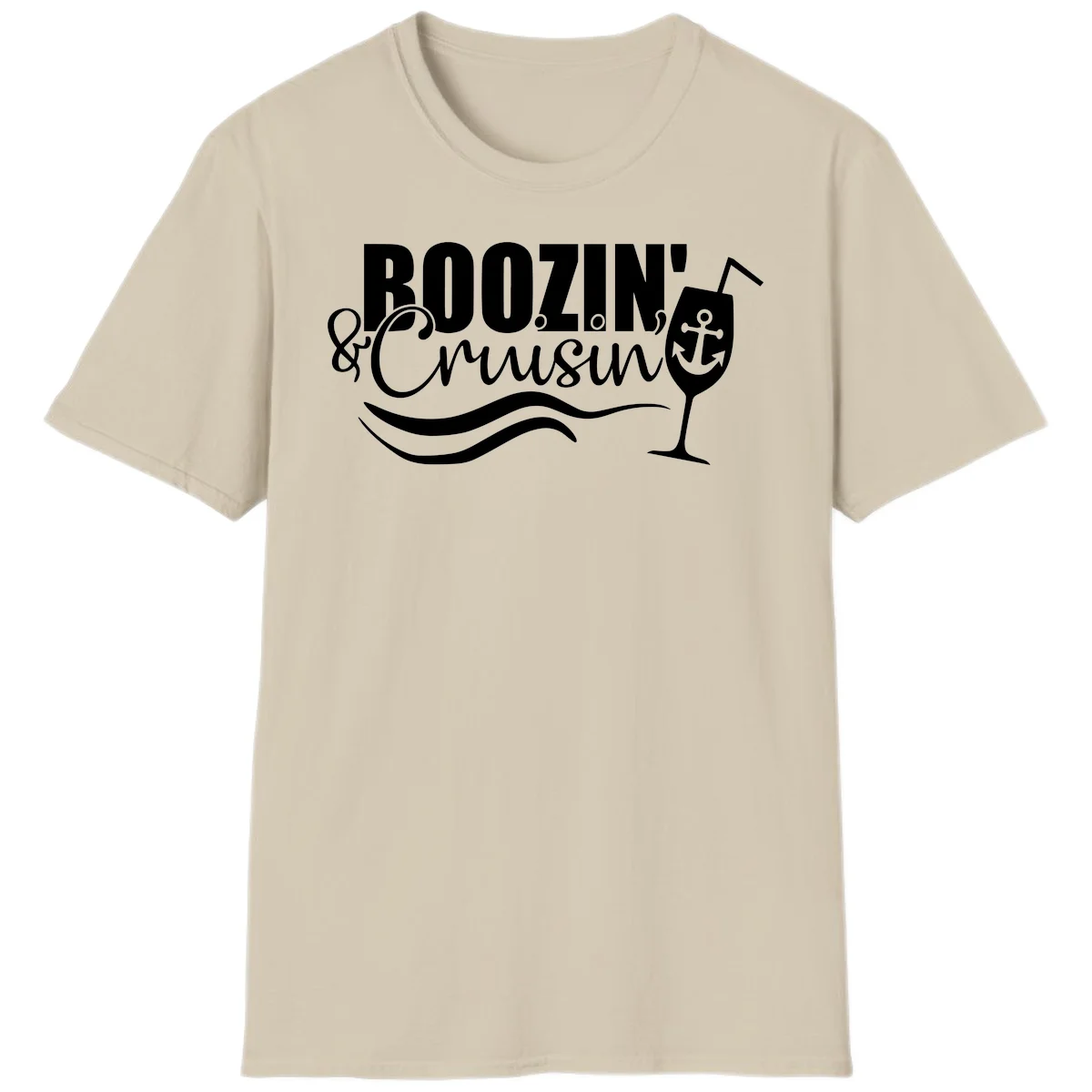 Boozin' & Cruising Nautical Design T-Shirt in Sand