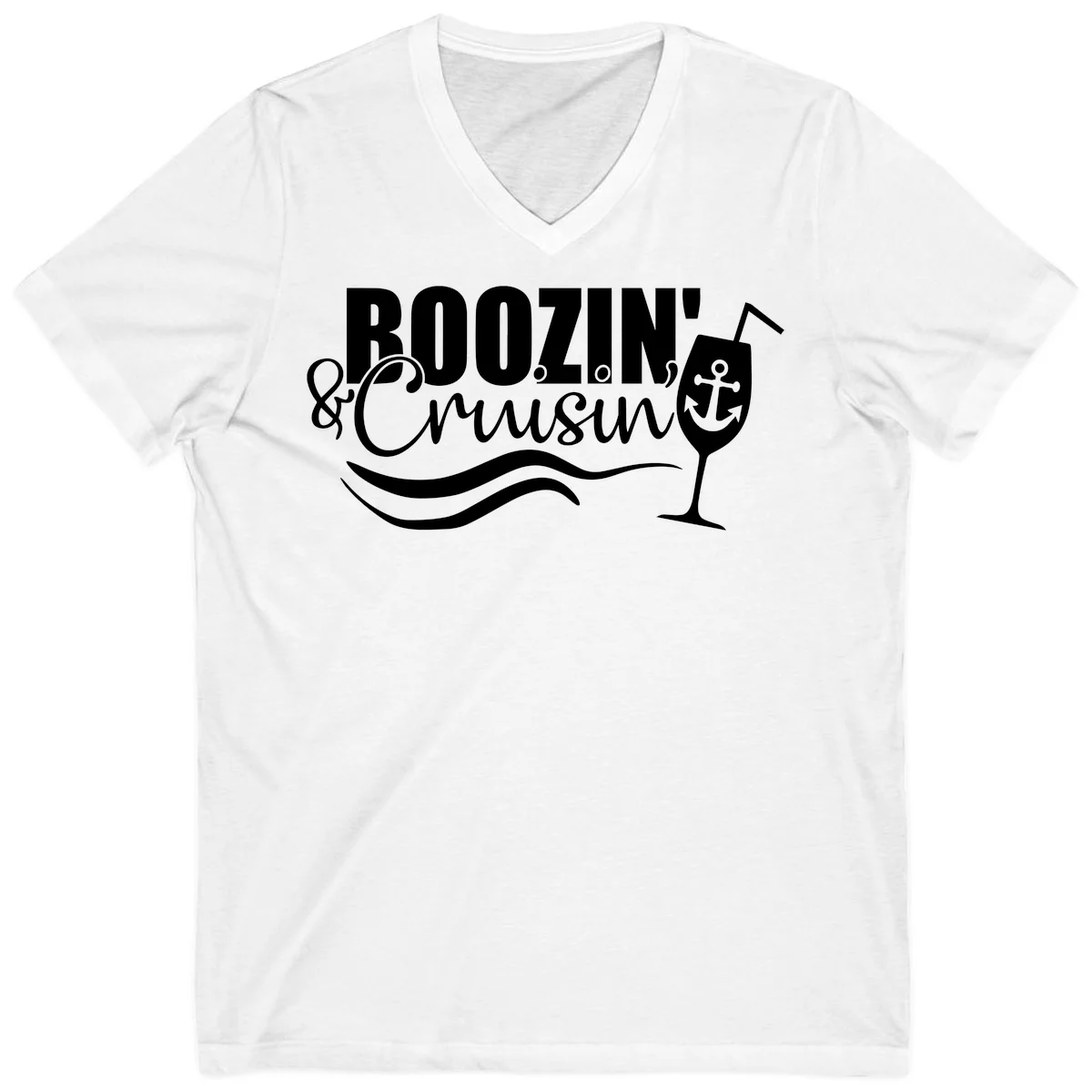 Boozin' & Cruising Nautical Design V-Neck in White