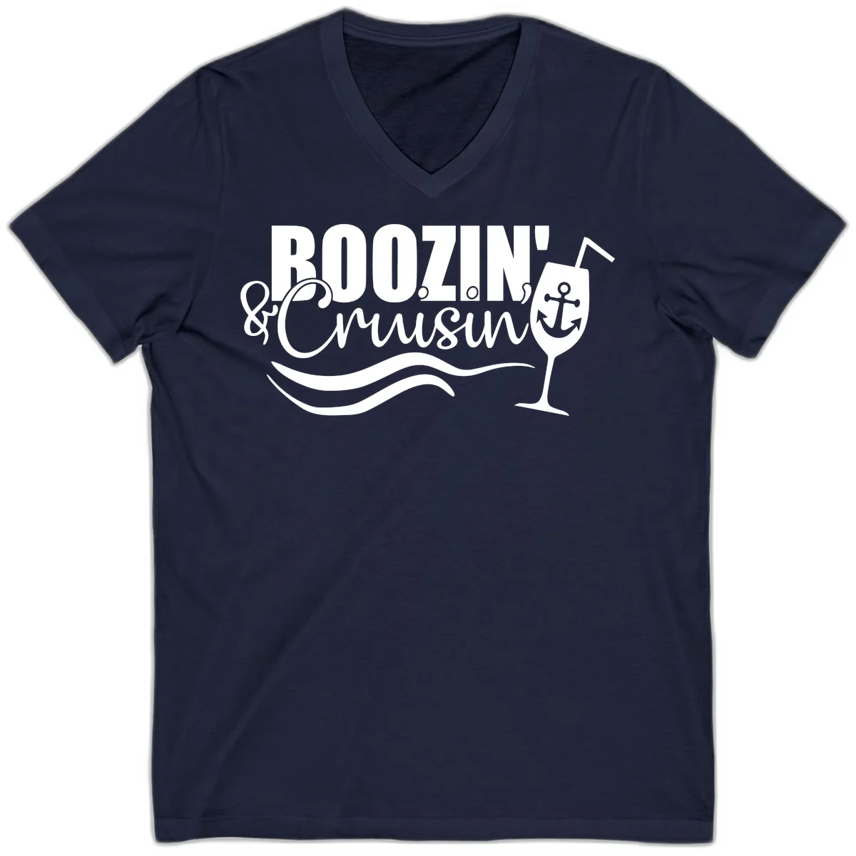 Boozin' & Cruising Nautical Design V-Neck in Navy