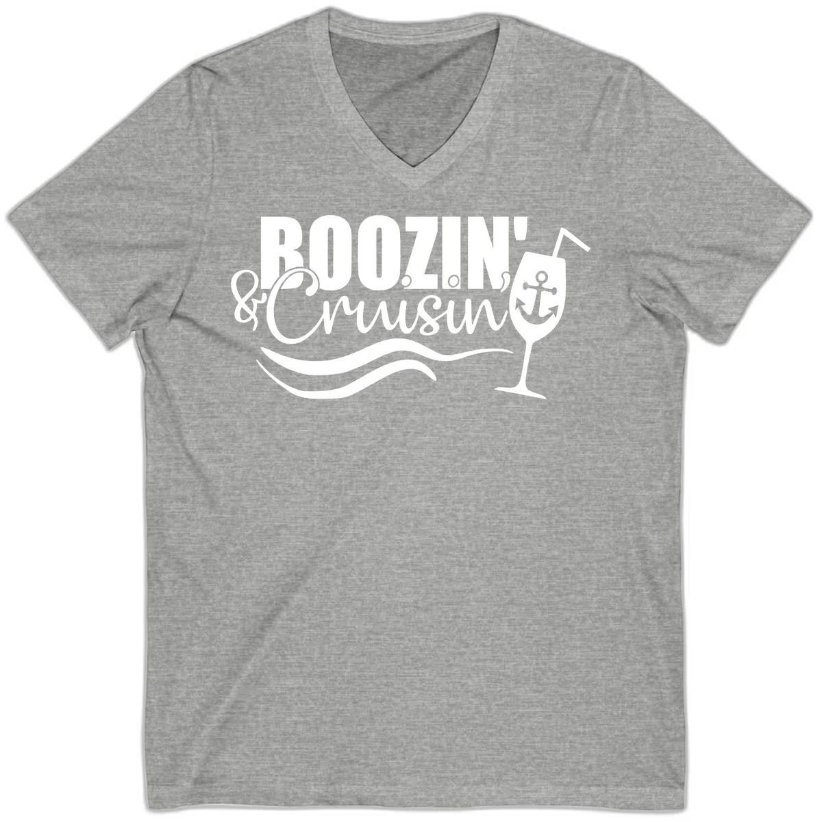 Boozin' & Cruising Nautical Design V-Neck in Athletic Heather