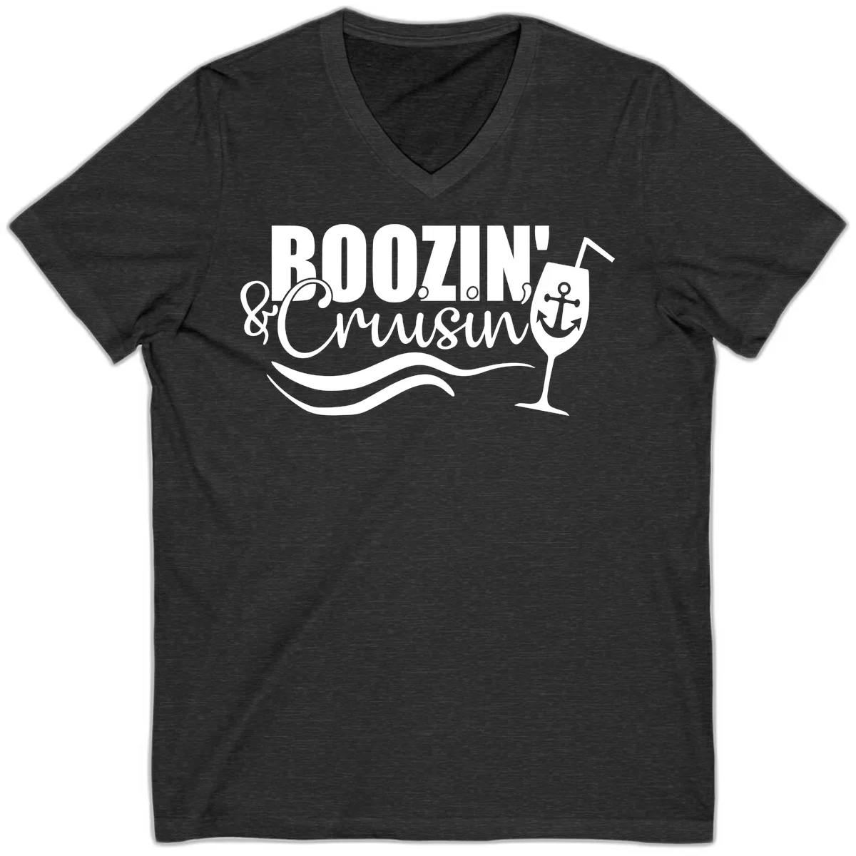 Boozin' & Cruising Nautical Design V-Neck in Dark Grey Heather