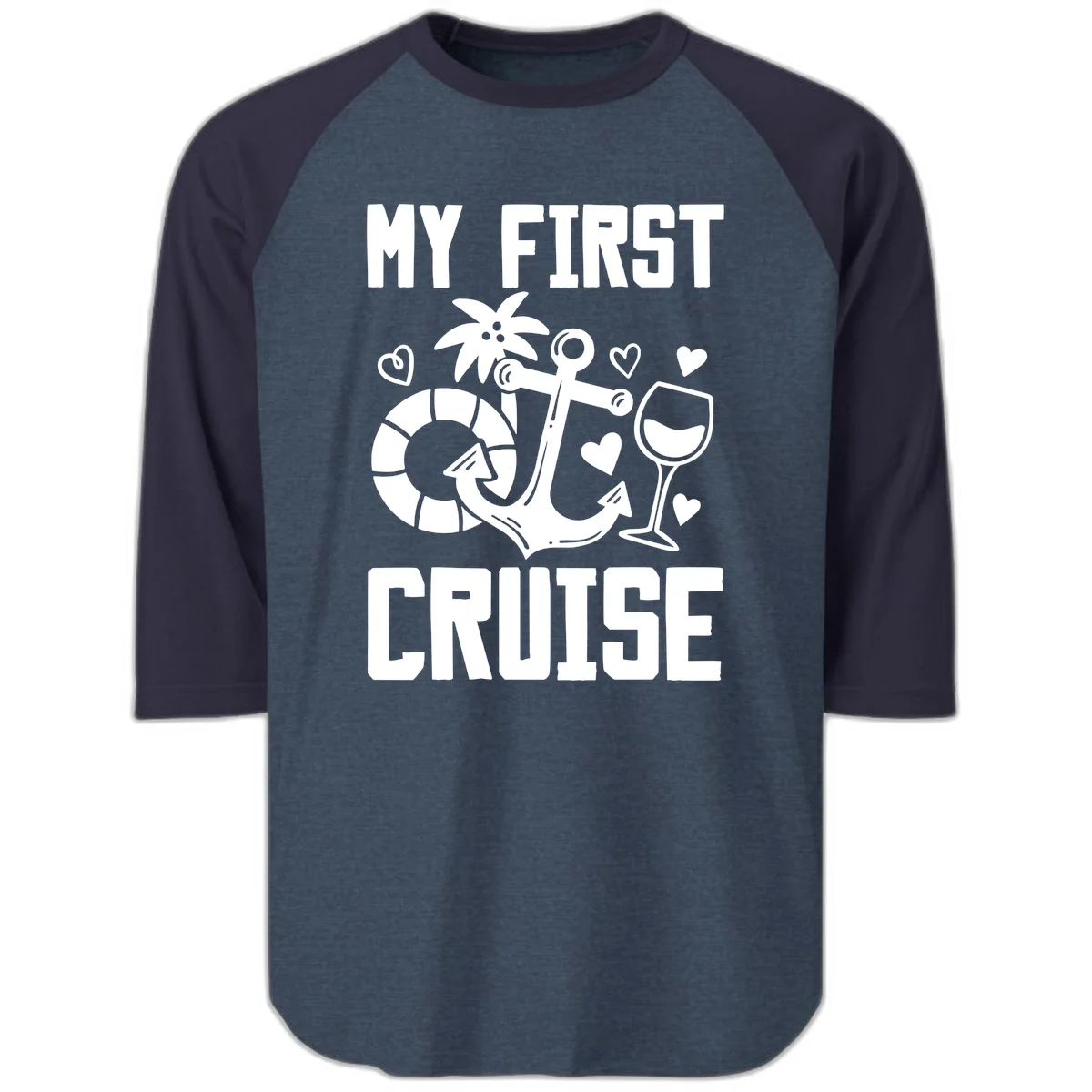 My First Cruise Raglan 3/4 Sleeve in Heather Denim Navy