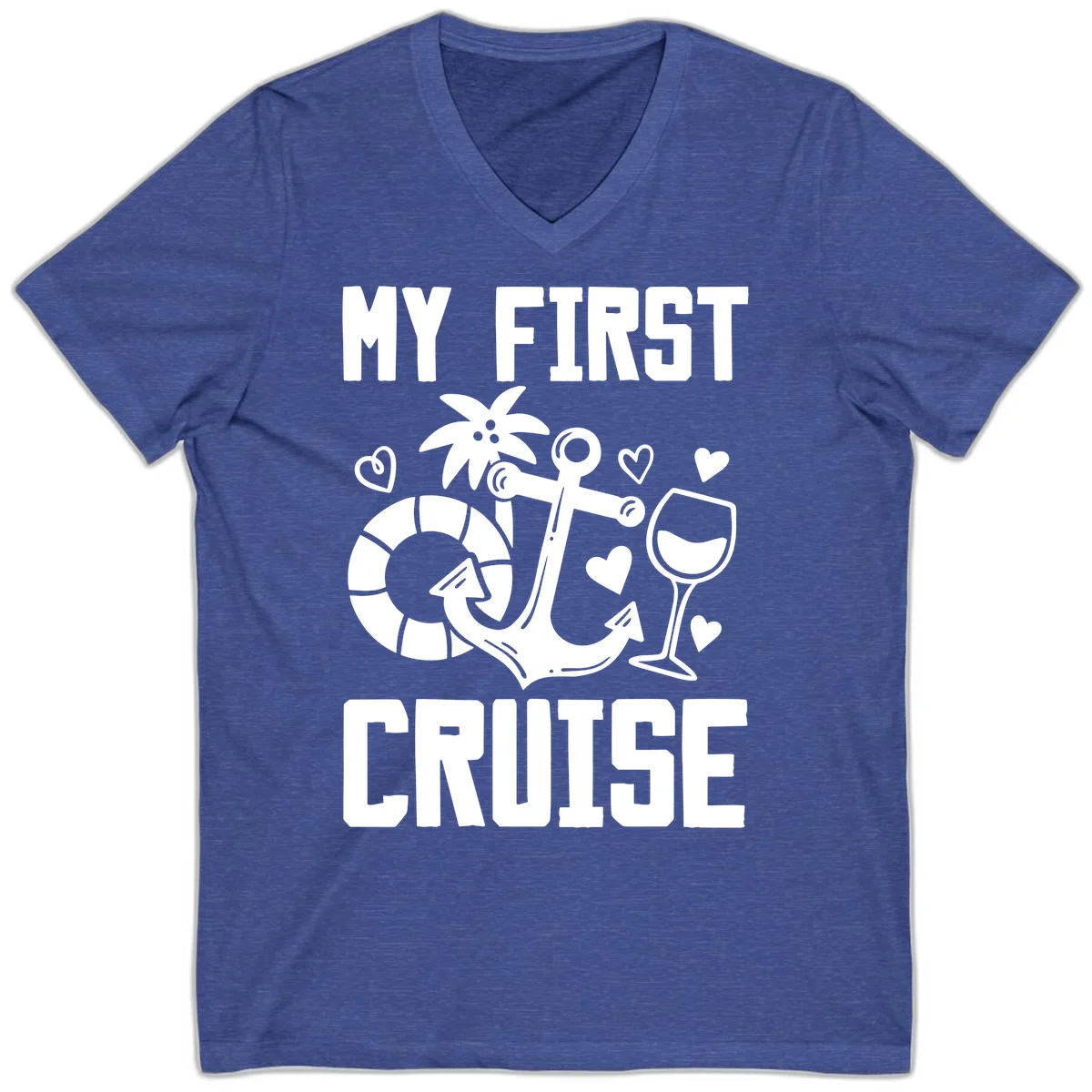 My First Cruise V-Neck T-Shirt in Heather True Royal