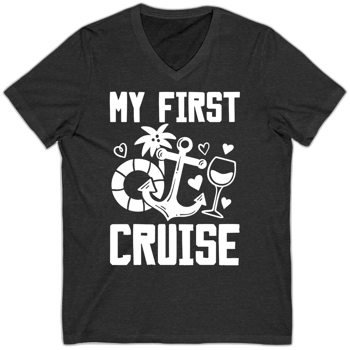 My First Cruise V-Neck T-Shirt in Dark Grey Heather