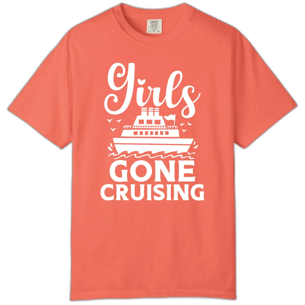 Ship All Gone Cruising Comfort Color Tee in Bright Salmon