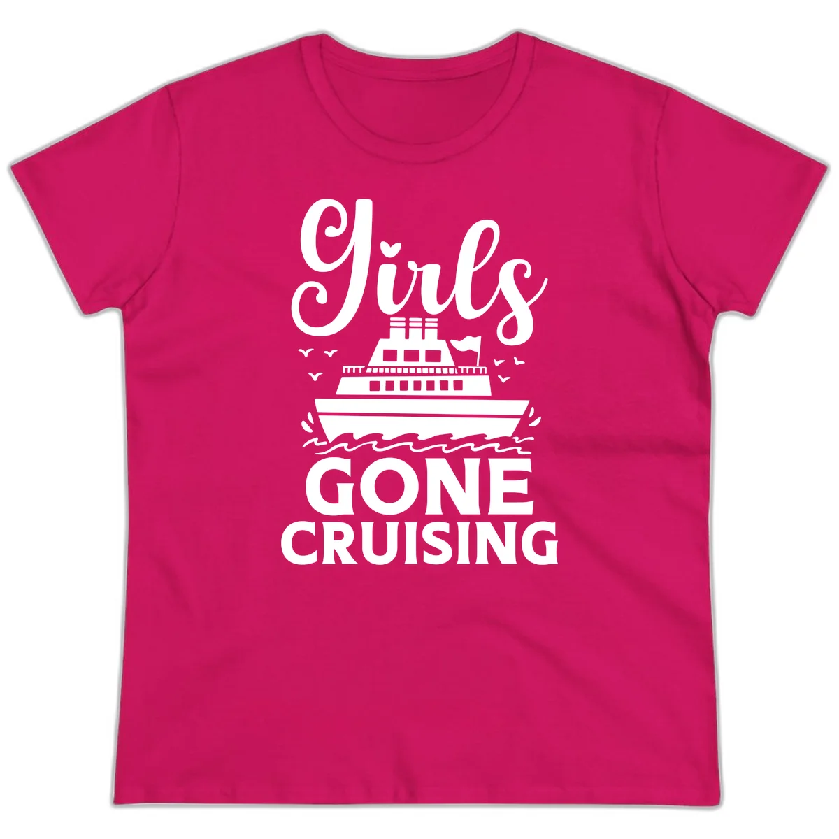 Ship All Gone Cruising Ladies Tee in Heliconia