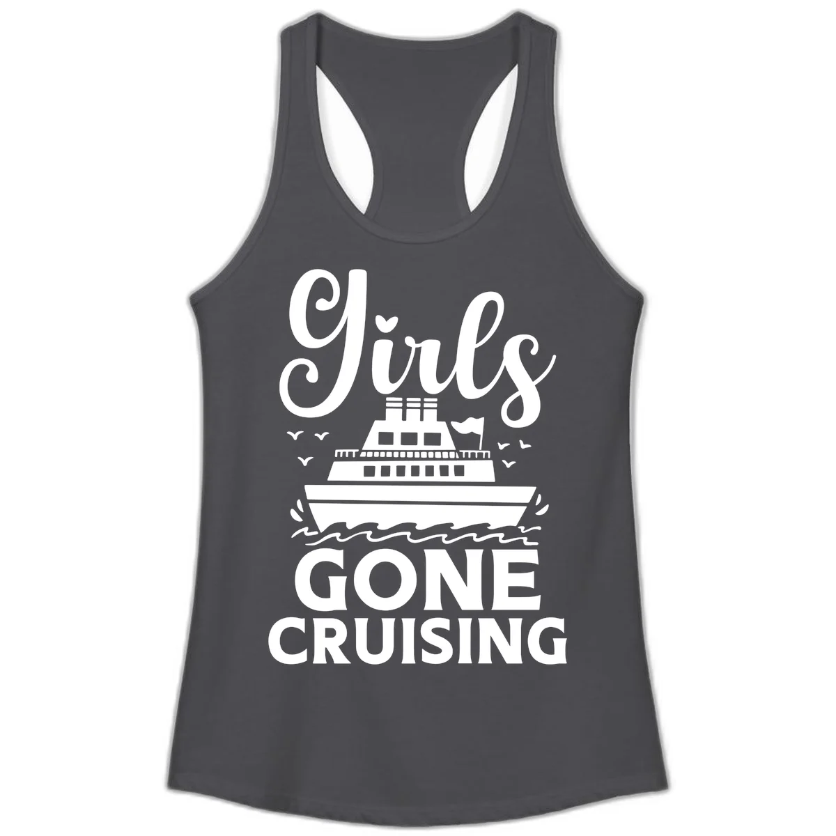 Ship All Gone Cruising Ladies Tank in Solid Dark Gray