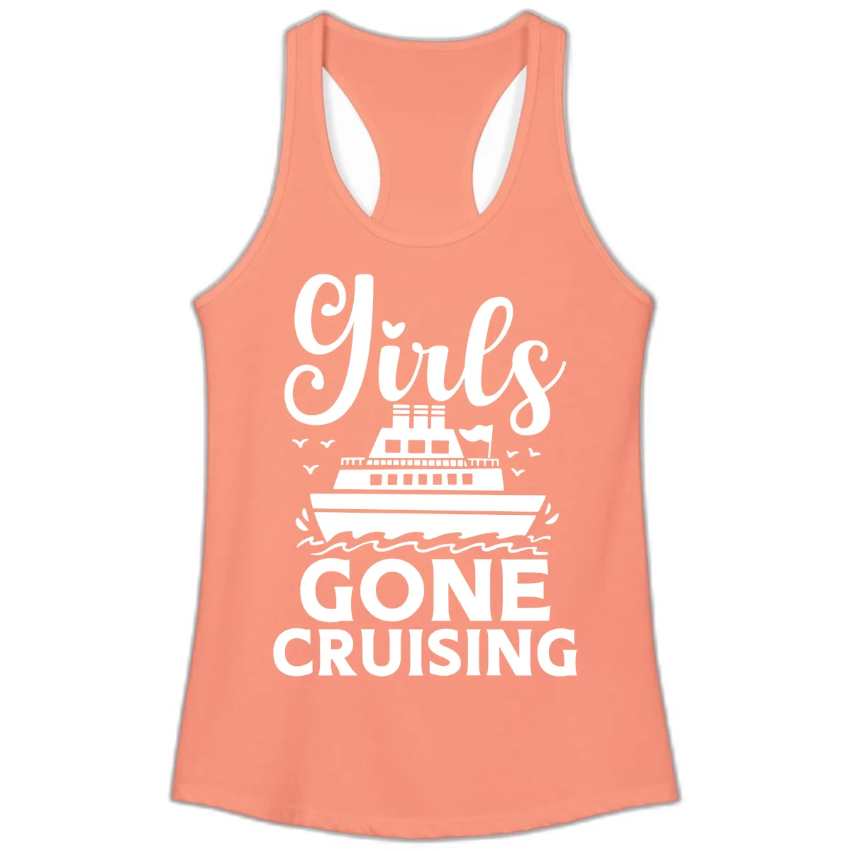 Ship All Gone Cruising Ladies Tank in Solid Light Orange