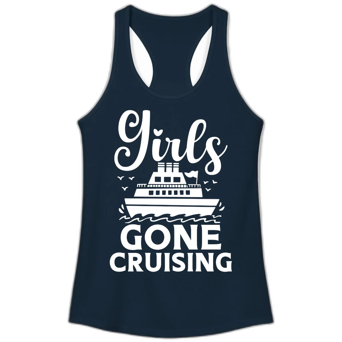 Ship All Gone Cruising Ladies Tank in Solid Midnight Navy