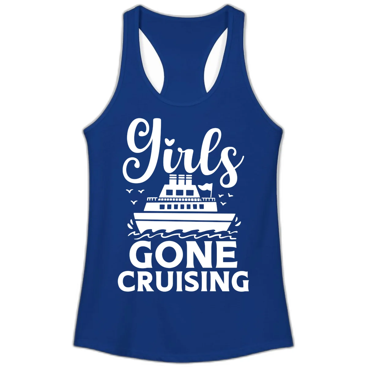Ship All Gone Cruising Ladies Tank in Solid Royal