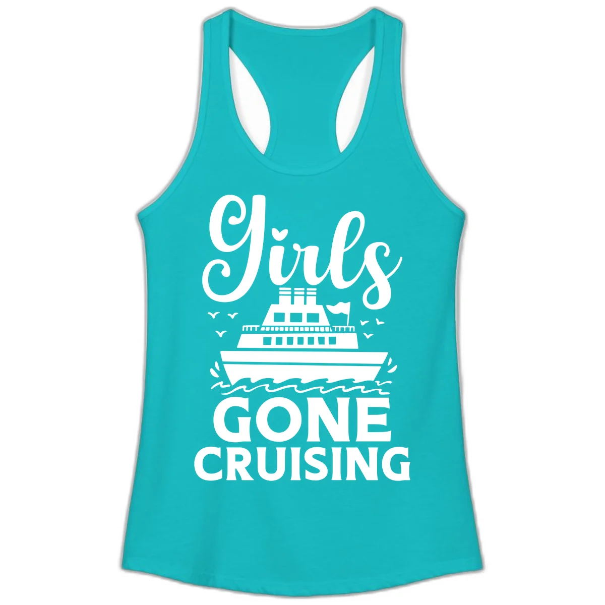 Ship All Gone Cruising Ladies Tank in Tahiti Blue