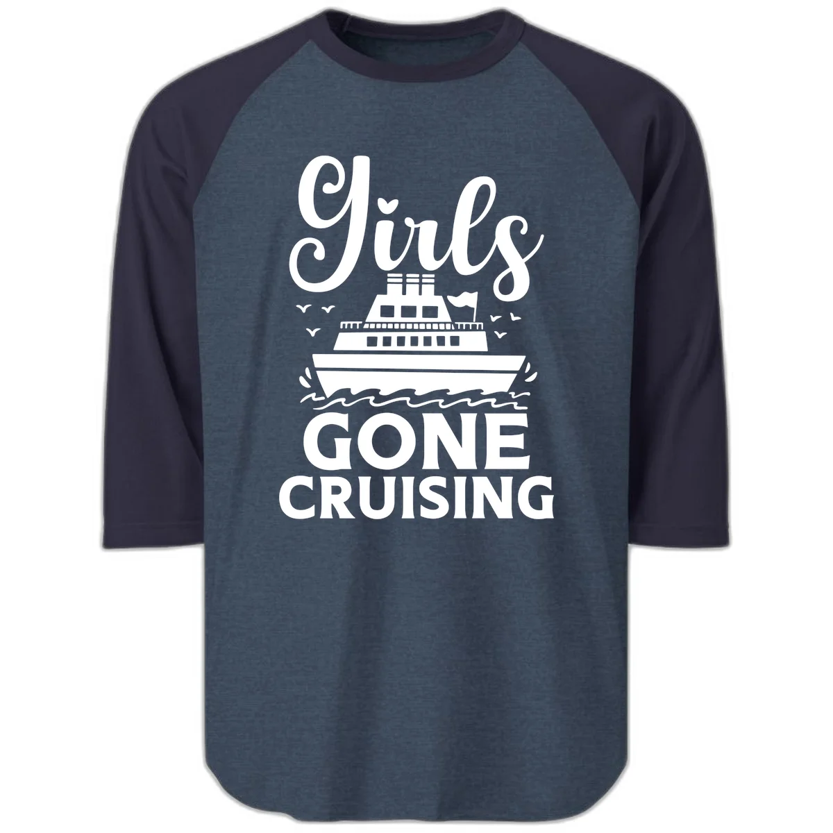 Ship All Gone Cruising Raglan 3/4 in Heather Denim Navy
