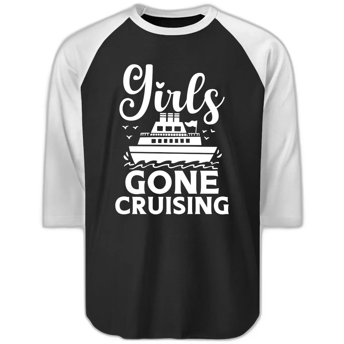 Ship All Gone Cruising Raglan 3/4 in Black White