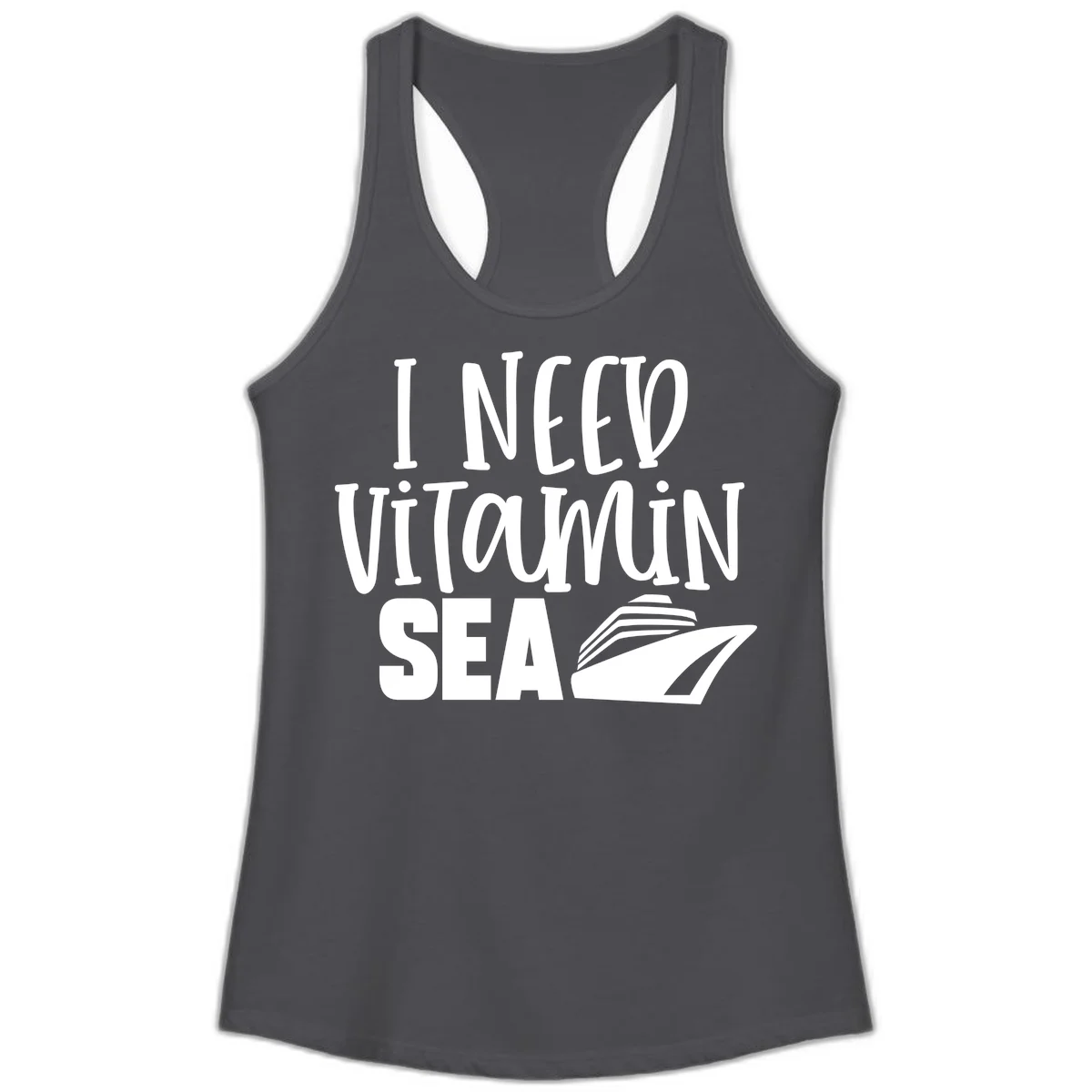 I Need Vitamin Sea Ladies Tank in Solid Dark Gray
