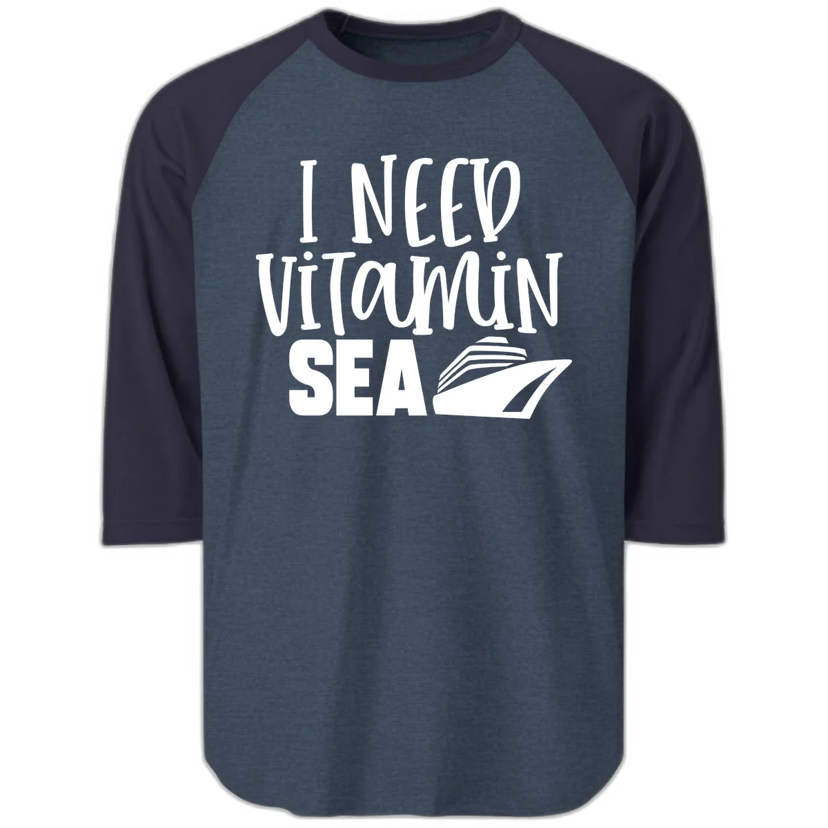 I Need Vitamin Sea Raglan 3/4 in Heather Denim Navy