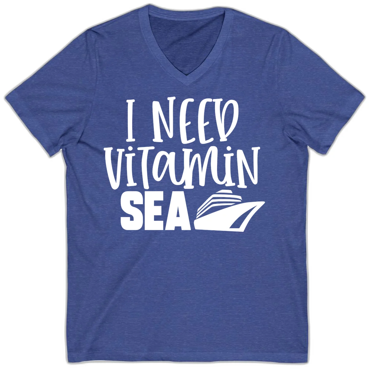 I Need Vitamin Sea V-Neck in Heather True Royal