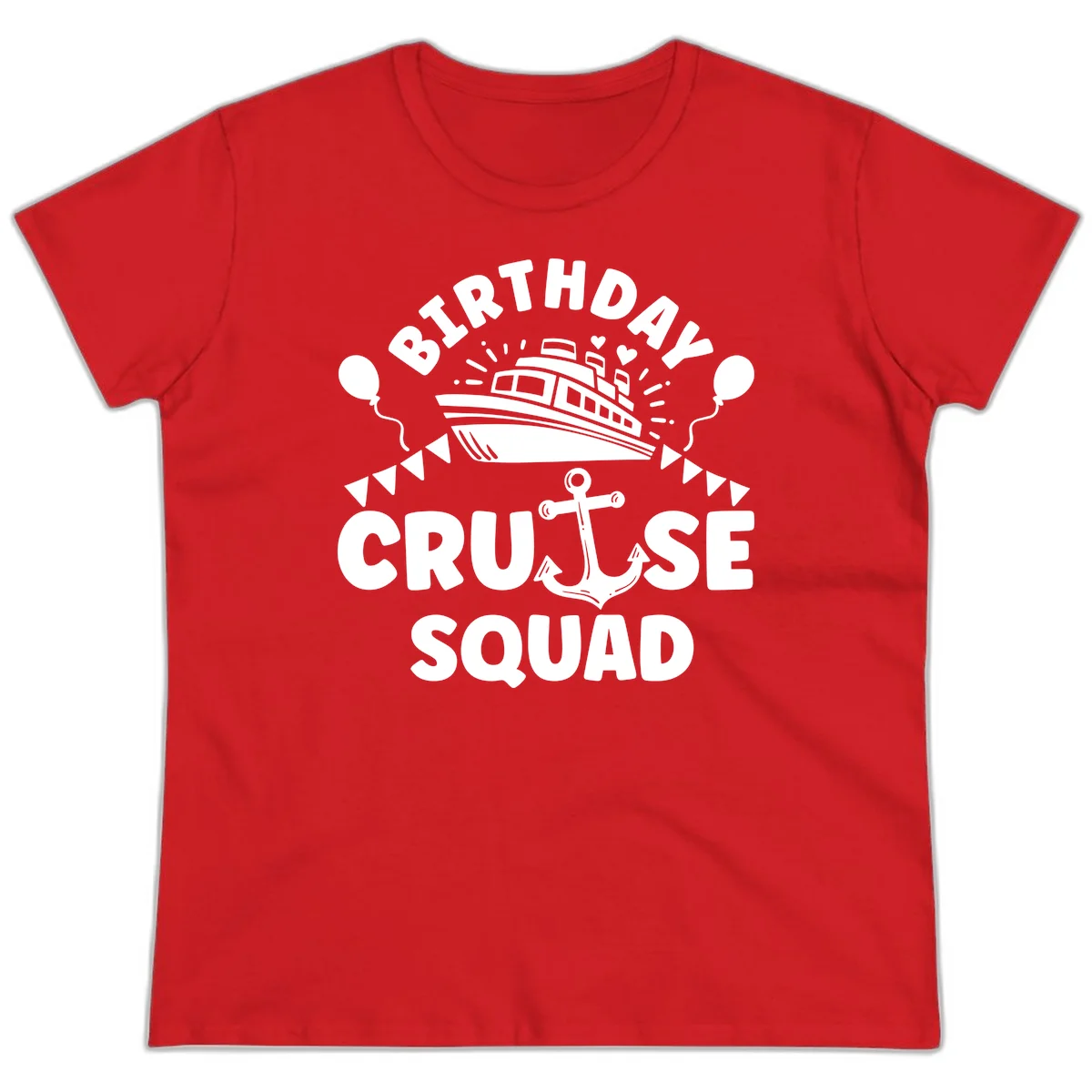 Birthday Cruise Squad Ladies Tee in Red