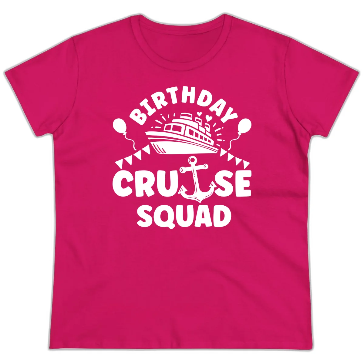 Birthday Cruise Squad Ladies Tee in Heliconia